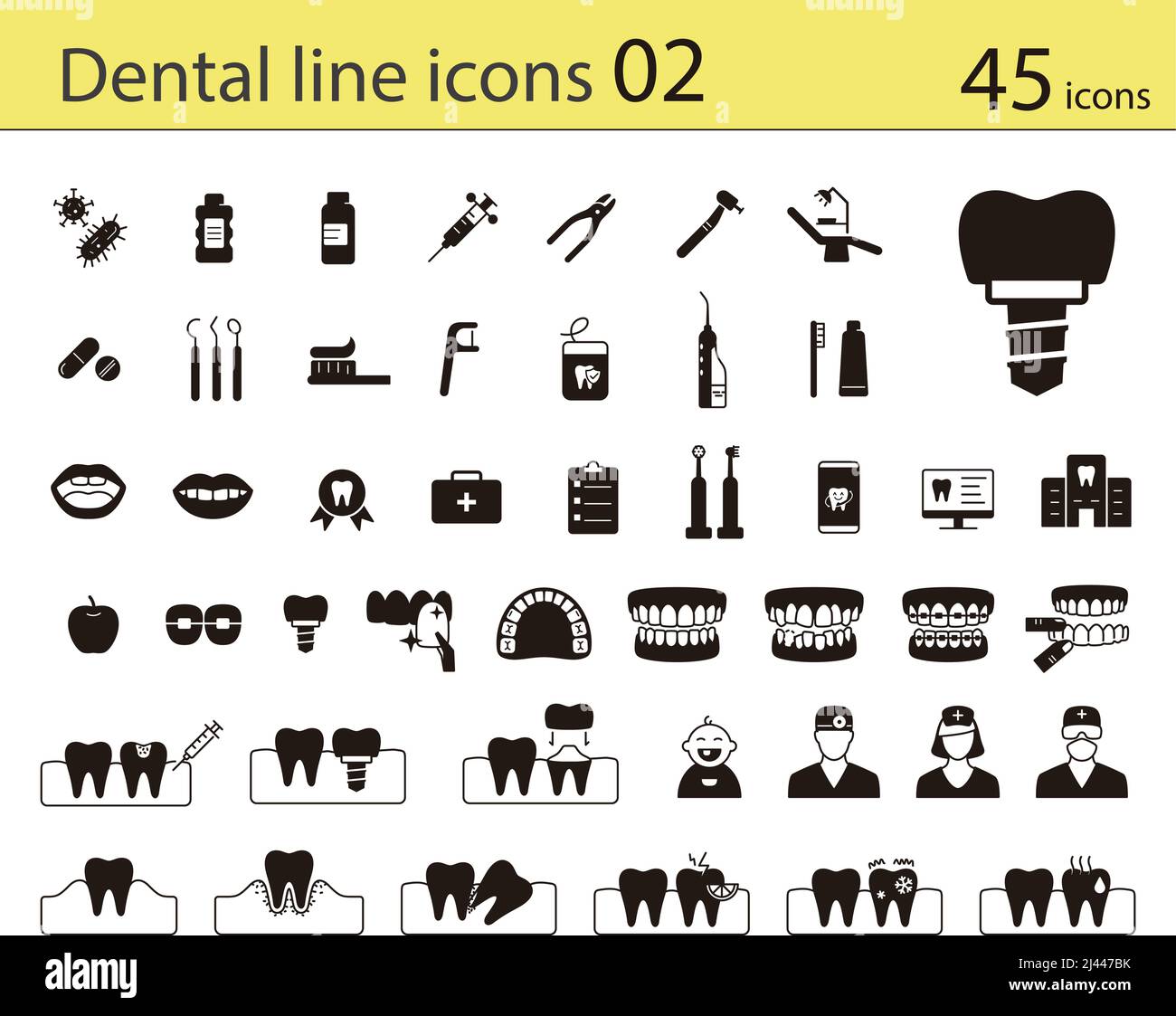 Dental clinic and dental care element line icons Stock Vector Image ...
