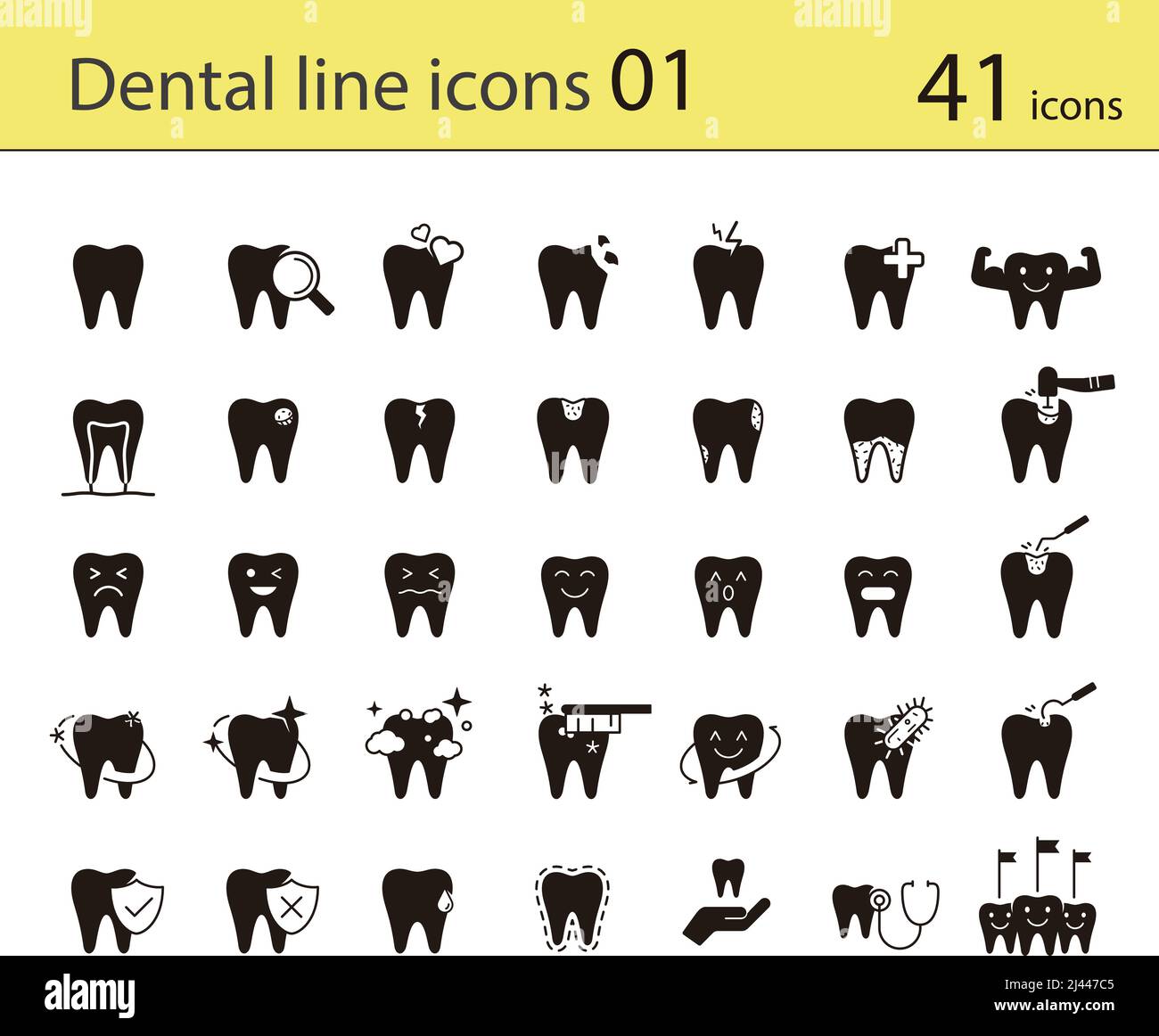 Dental clinic and dental care element line icons Stock Vector Image ...
