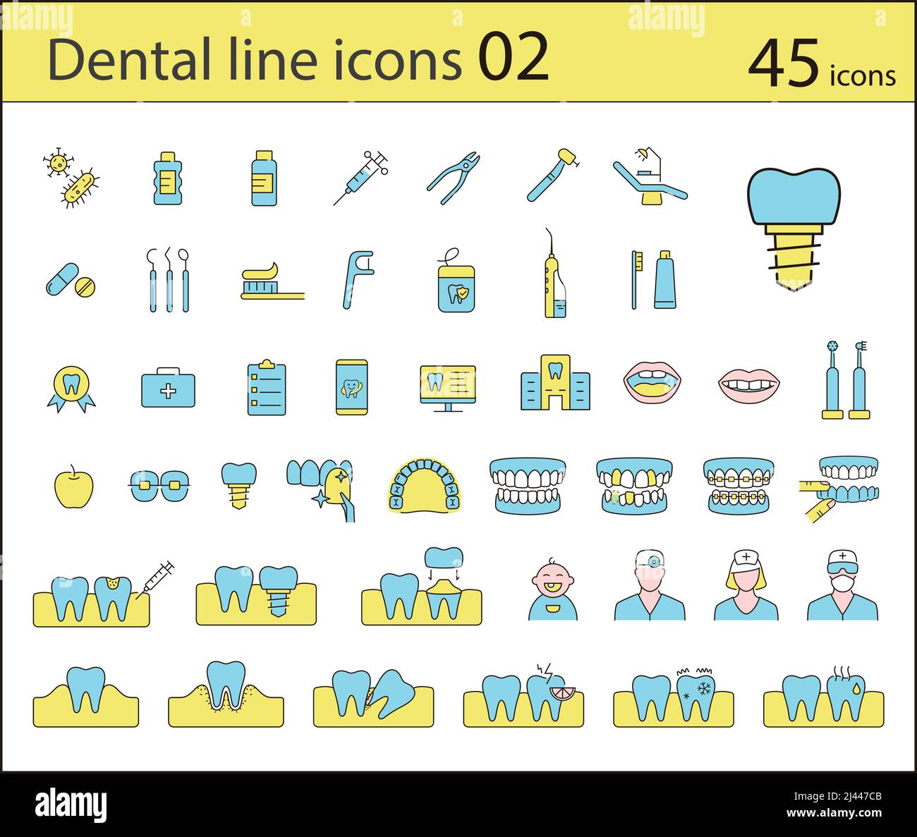 Dental clinic and dental care element line icons Stock Vector Image ...