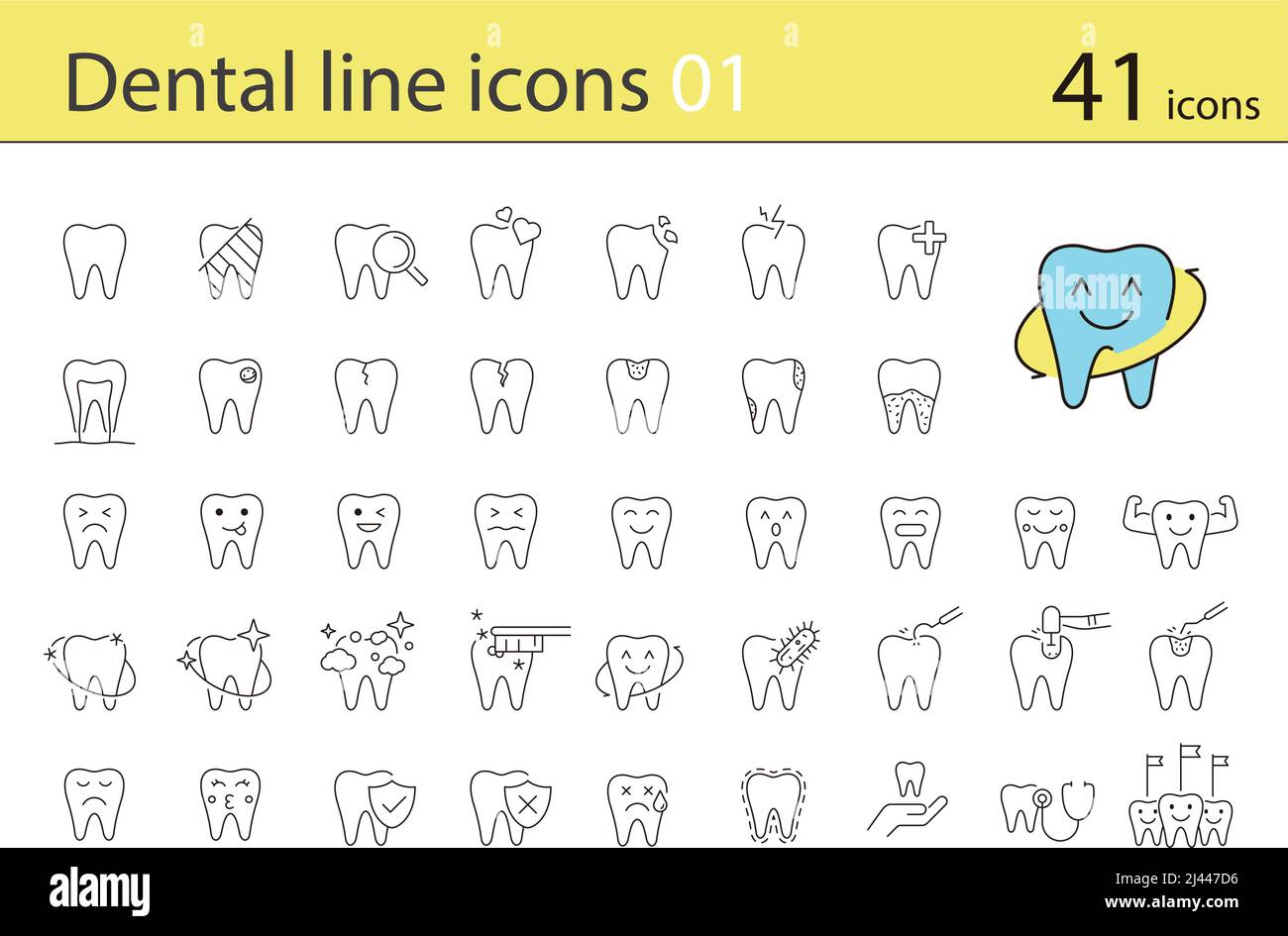 Dental clinic and dental care element line icons Stock Vector Image ...