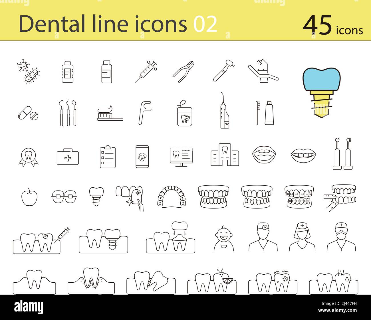 Dental clinic and dental care element line icons Stock Vector Image ...