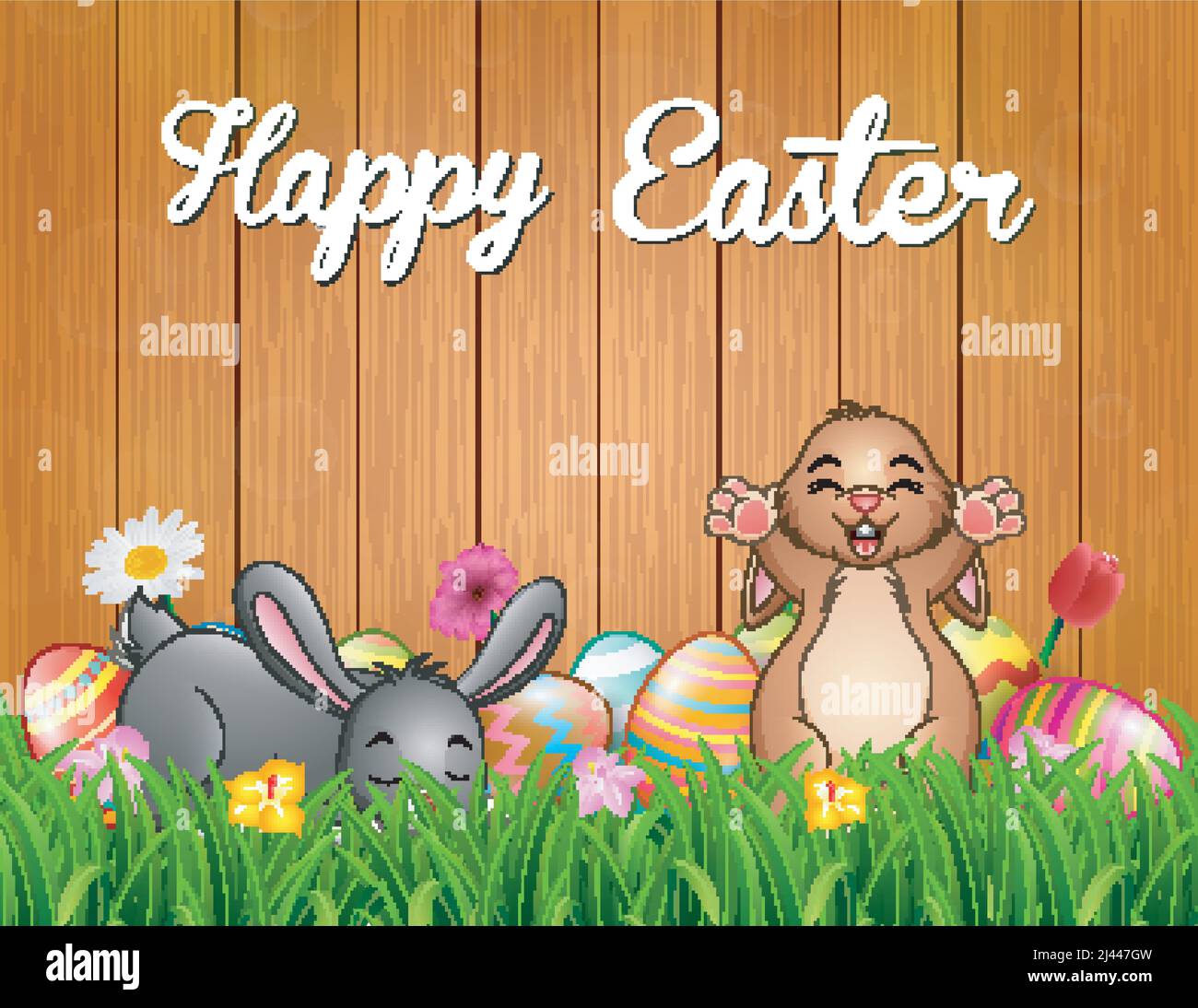 Happy easter bunnies on a background fence Stock Vector Image & Art - Alamy