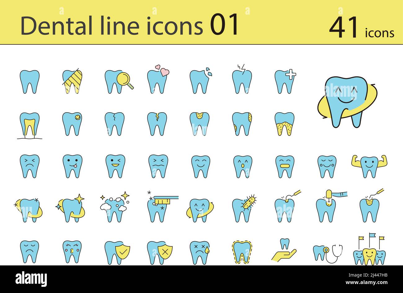 Dental clinic and dental care element line icons Stock Vector Image ...