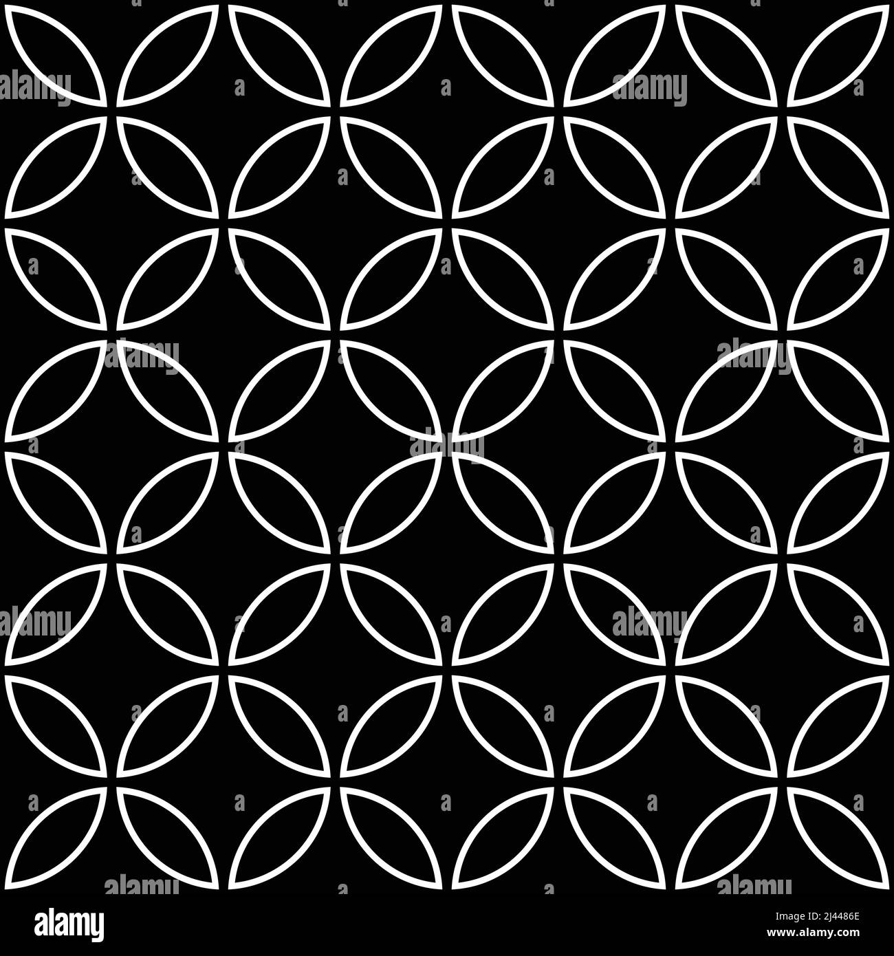 Monochrome Four Leaf circle outline tile seamless pattern. Digital illustration background Stock Vector