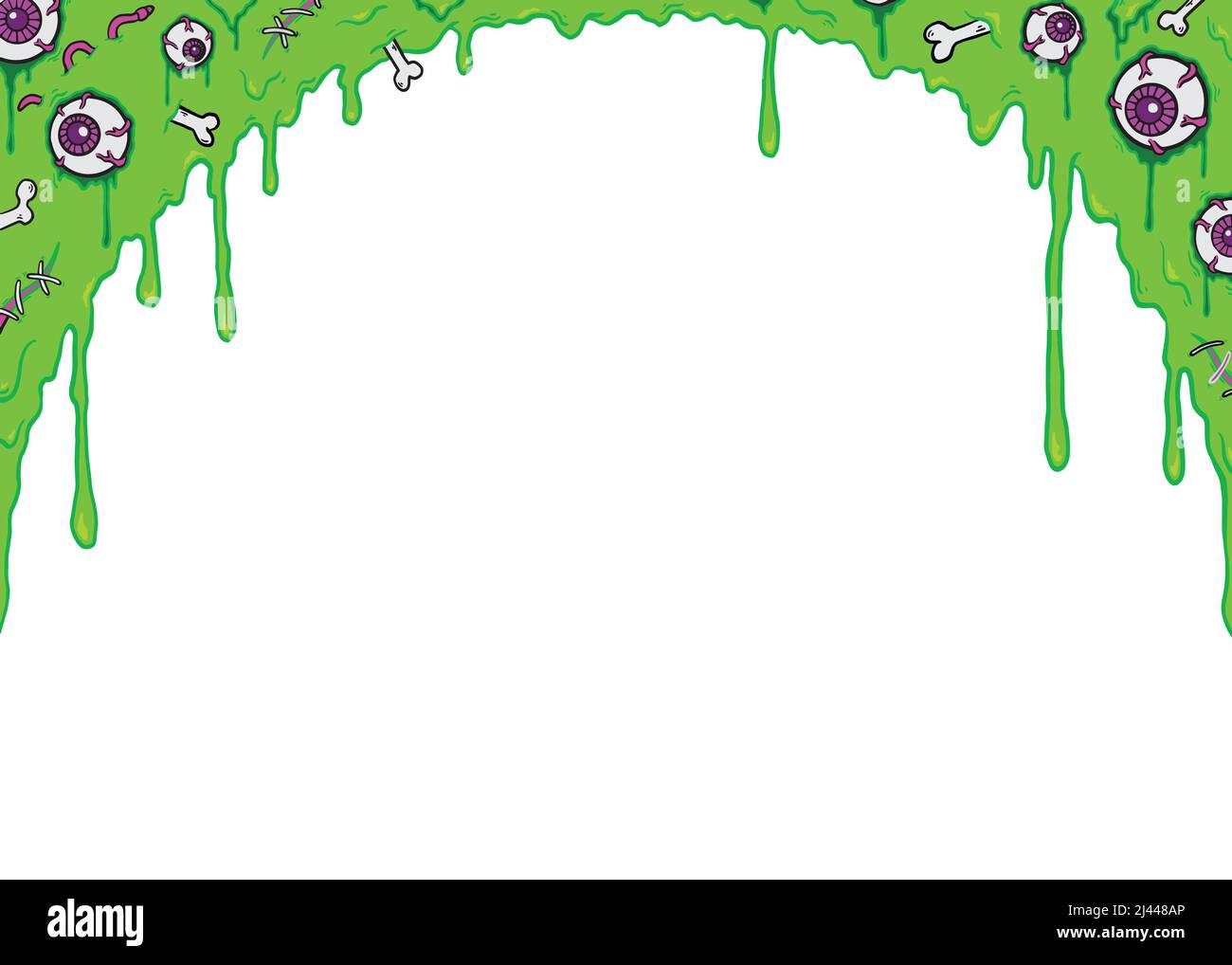 Dripping acid goo green glitter slime arch background template. Vector illustration. Stock Vector