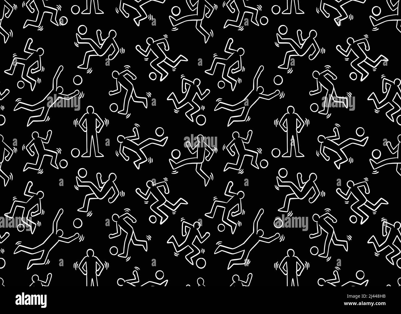 Doodle soccer players seamless pattern.  Vector illustration background. Stock Vector