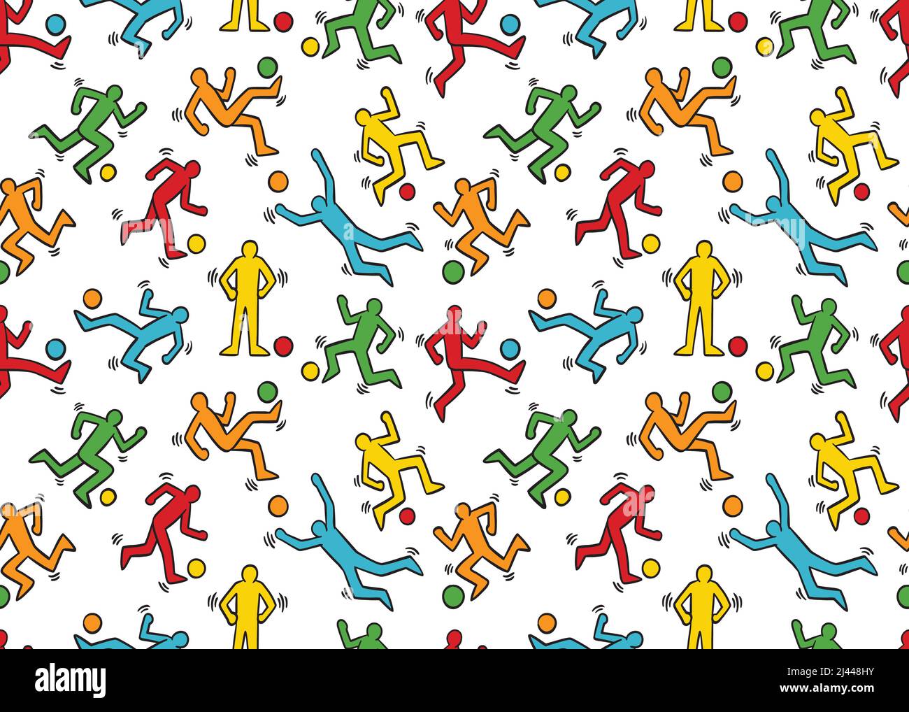Doodle soccer players seamless pattern.  Vector illustration background. Stock Vector