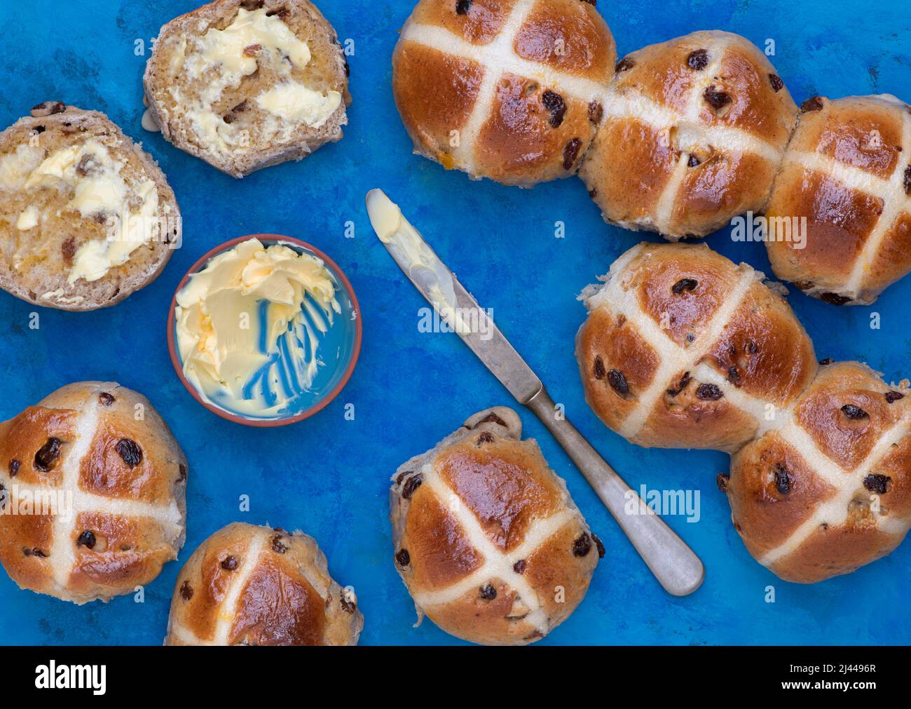 Homemade Hot Cross buns Stock Photo
