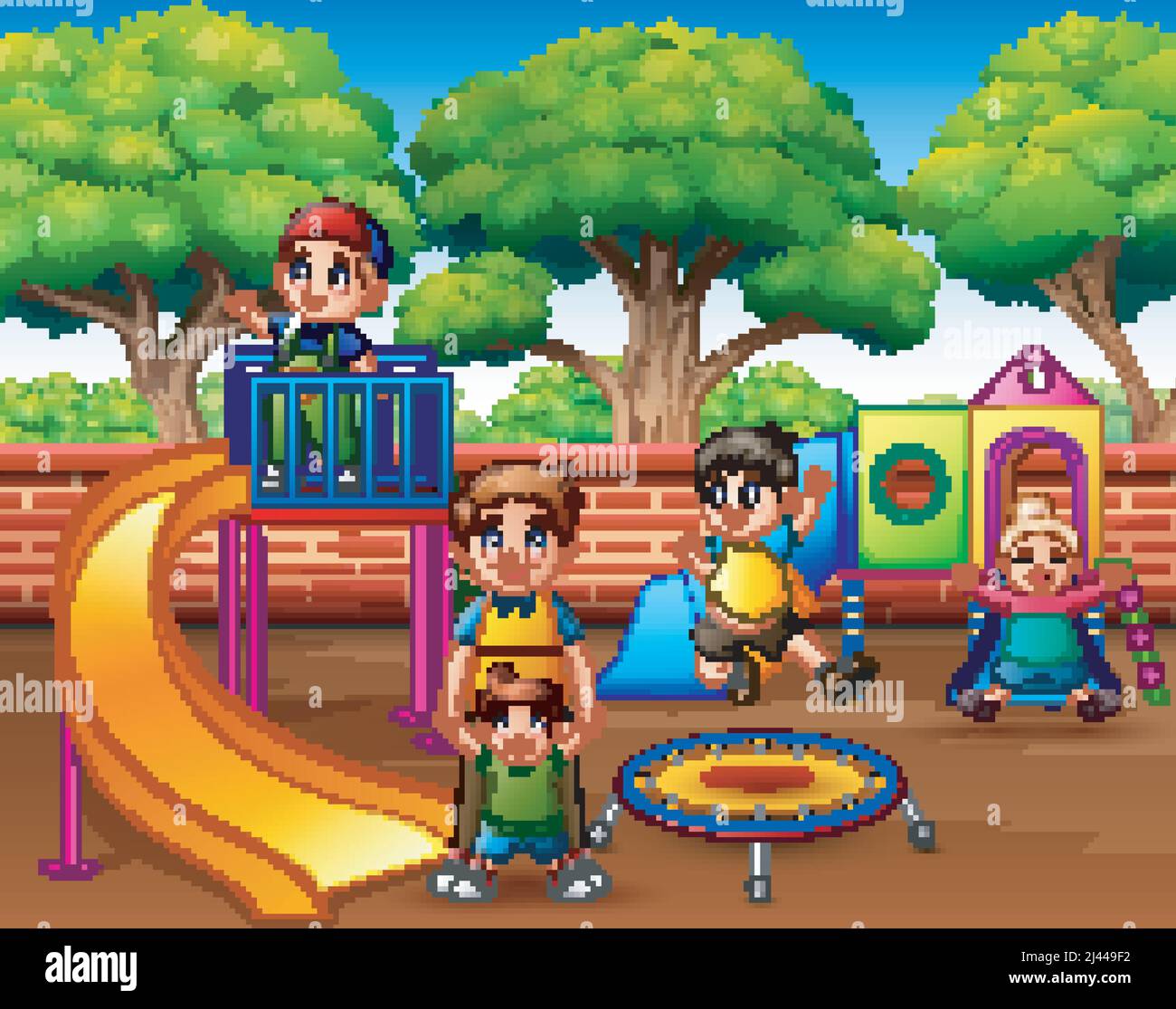 Happy excited kids having fun together on playground Stock Vector Image ...