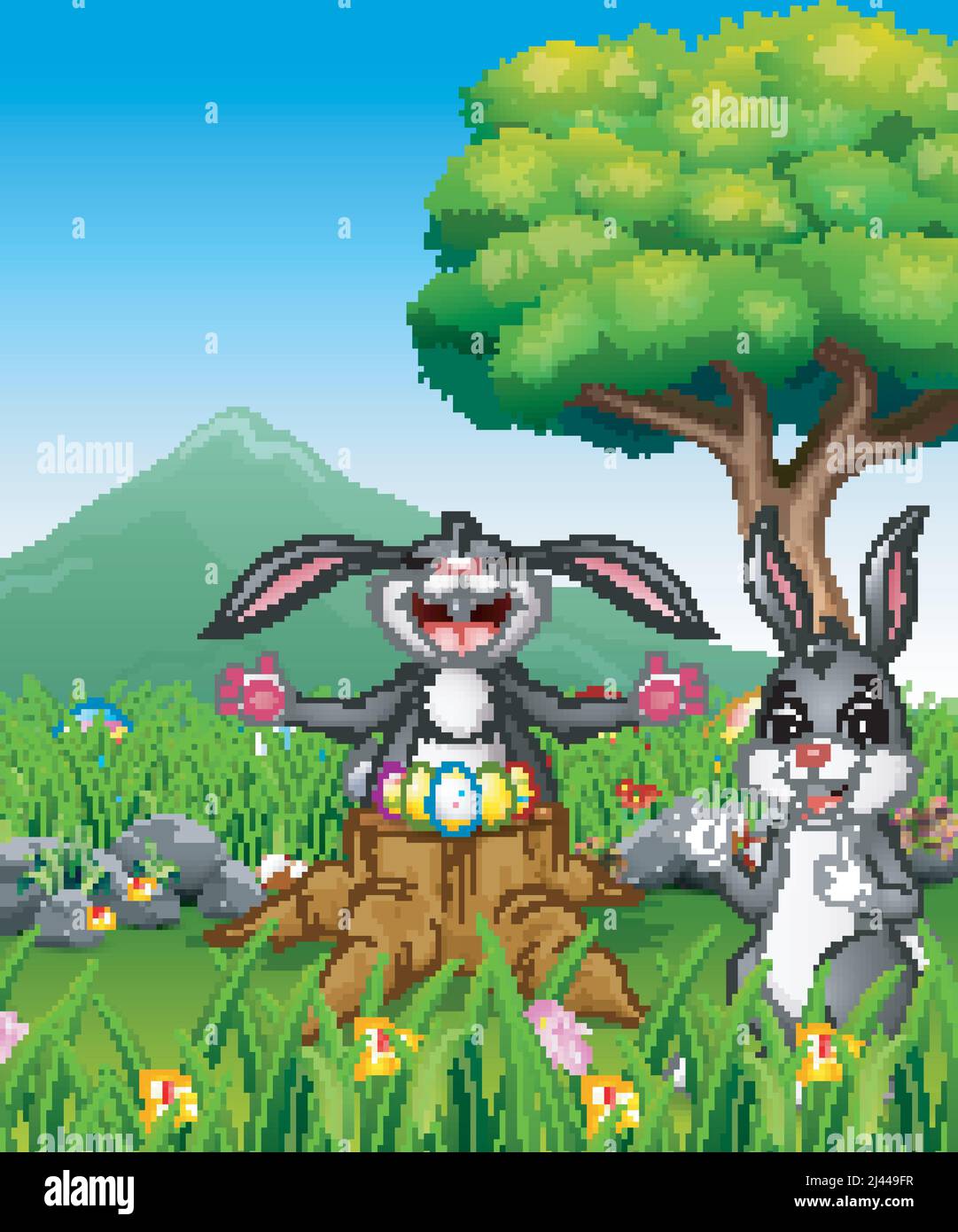 Happy easter rabbit on the beautiful garden Stock Vector