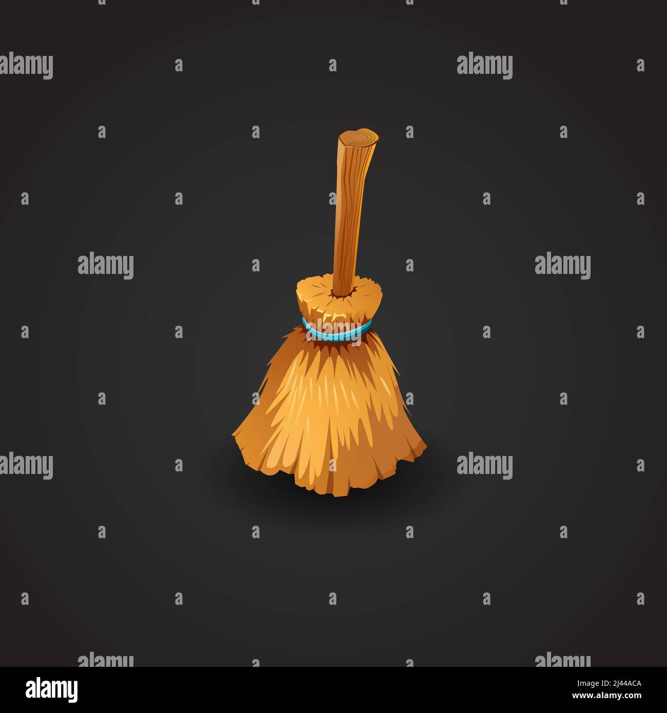 Vector illustration of broom over black background. Witch, cleanup, housework. Halloween concept. Can be used for topics like holiday, cleaning, house Stock Vector