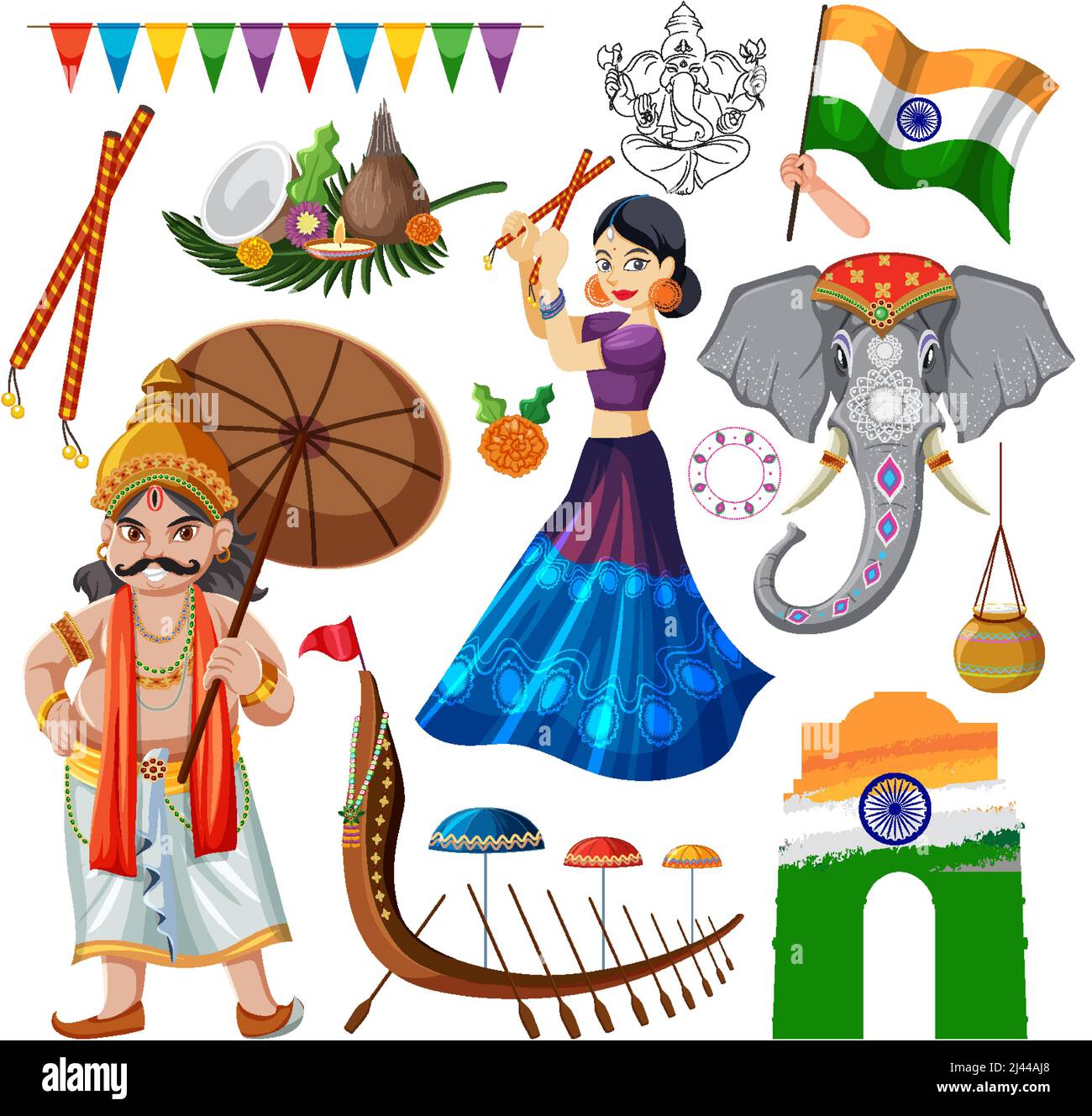 Set of Indian culture objects and symbols illustration Stock Vector Image &  Art - Alamy