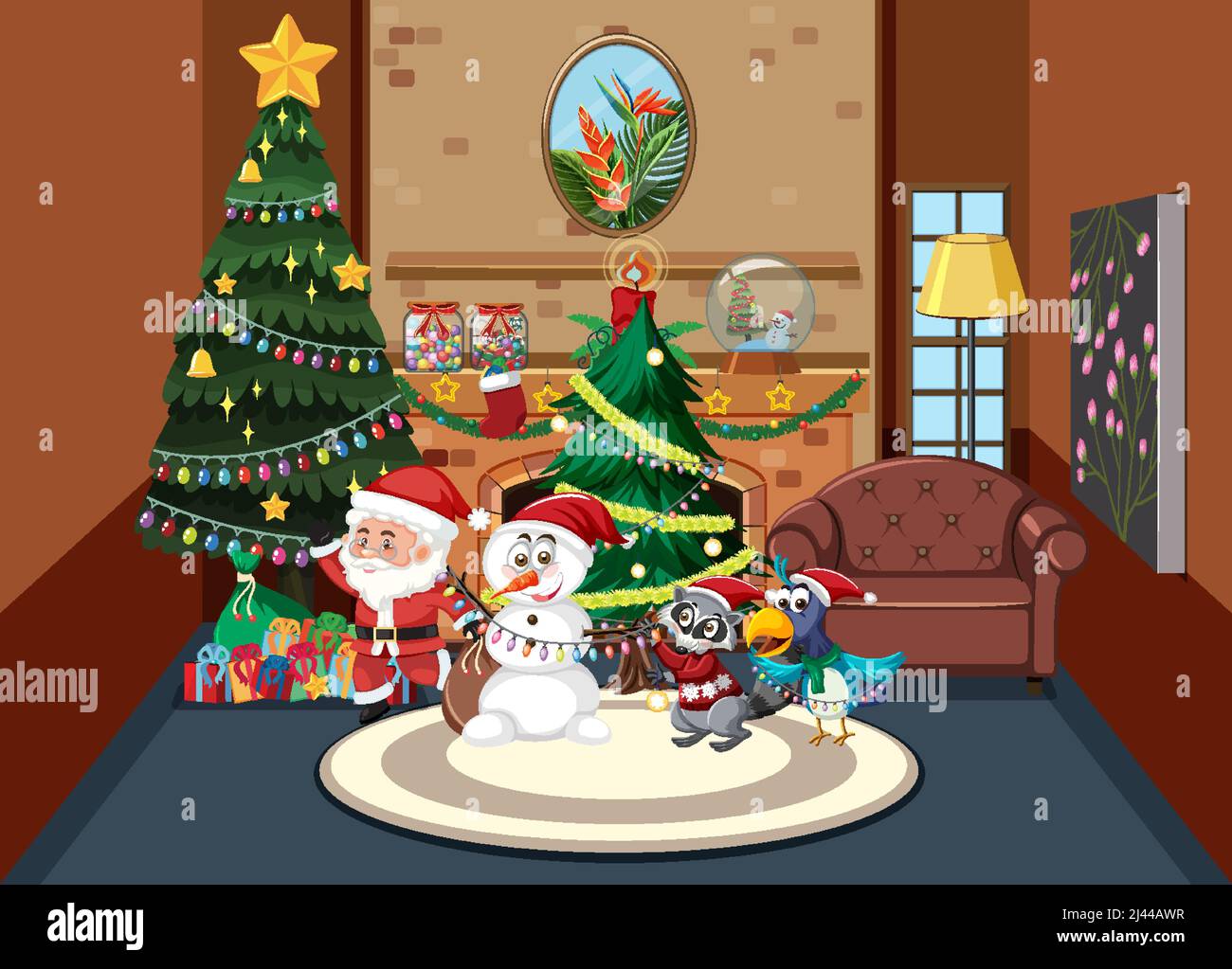 Christmas theme with Santa and snowman illustration Stock Vector Image ...