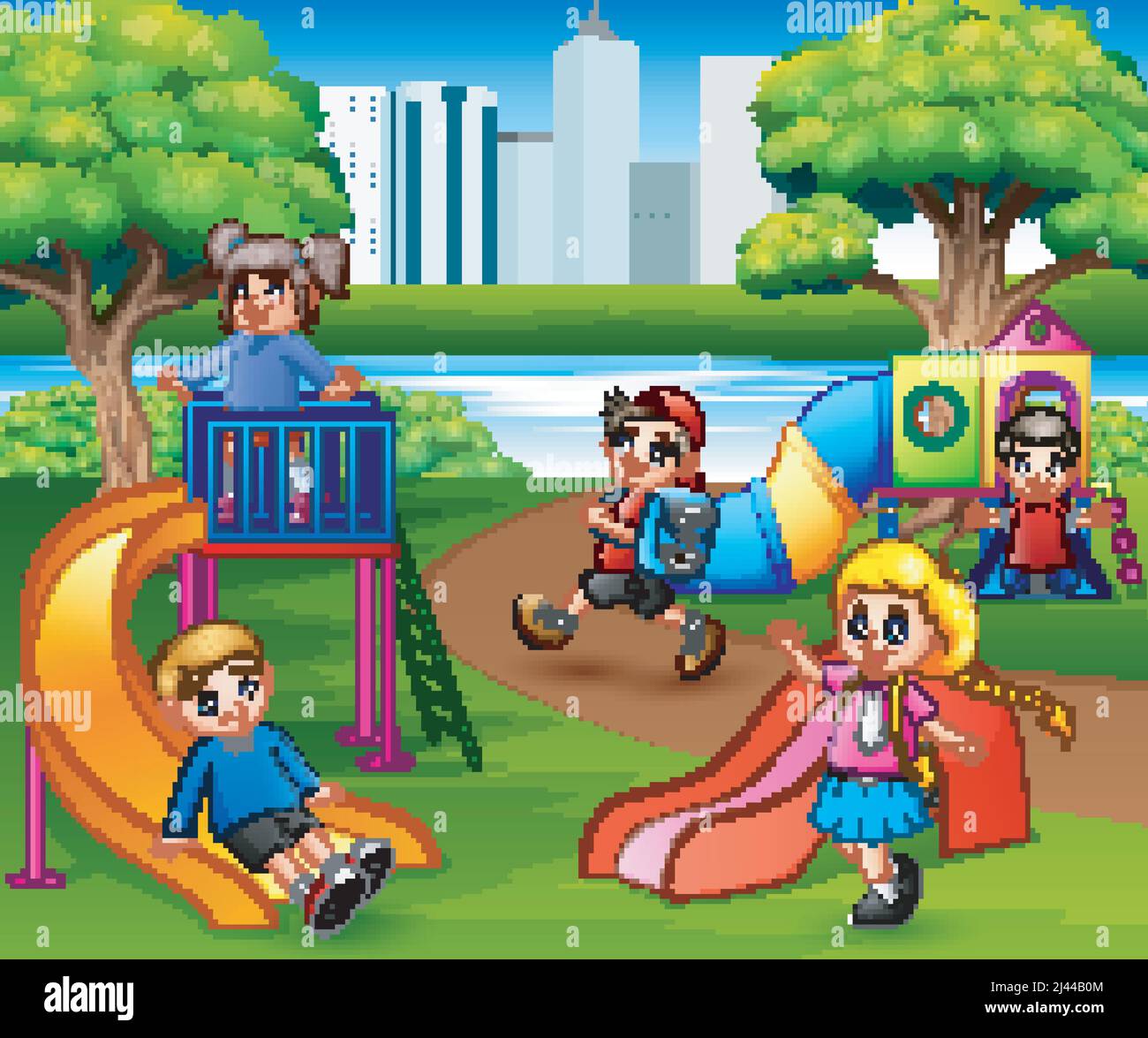 Happy children playing in the school playground Stock Vector Image ...