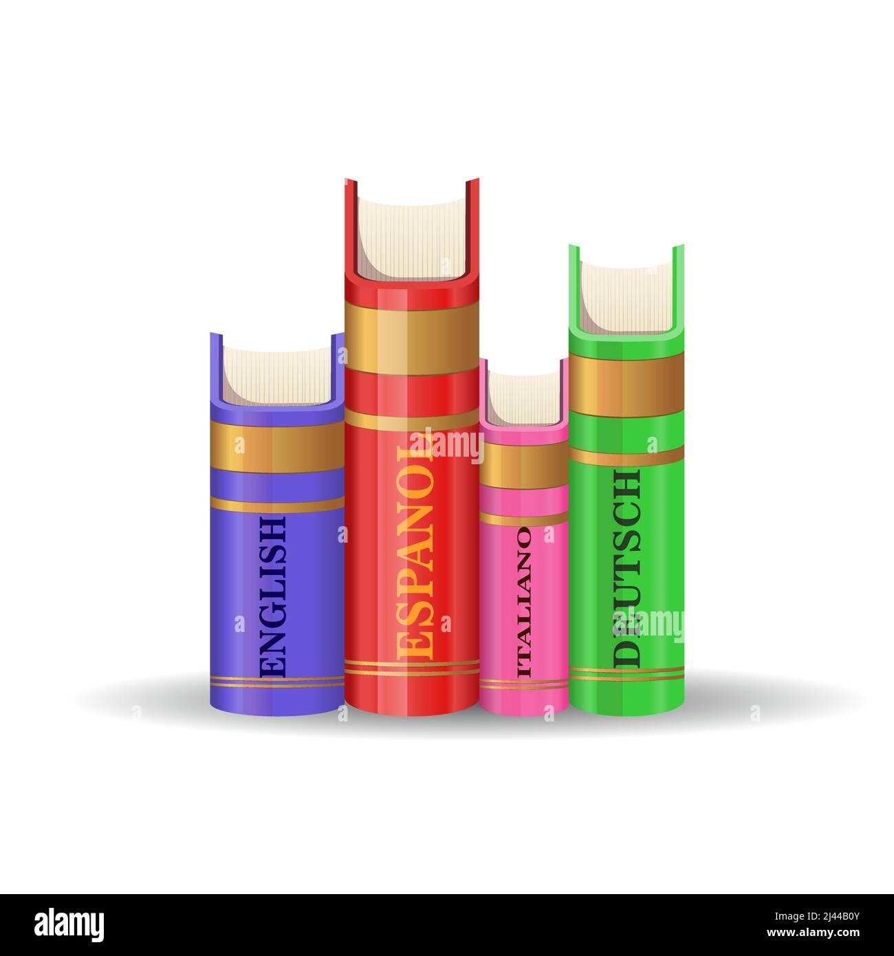 Realistic image of dictionaries of different languages. Foreign language, world literature