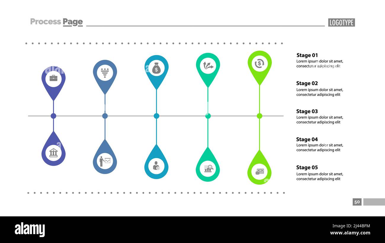 Five stages flow chart slide template. Diagram, flowchart, infographic