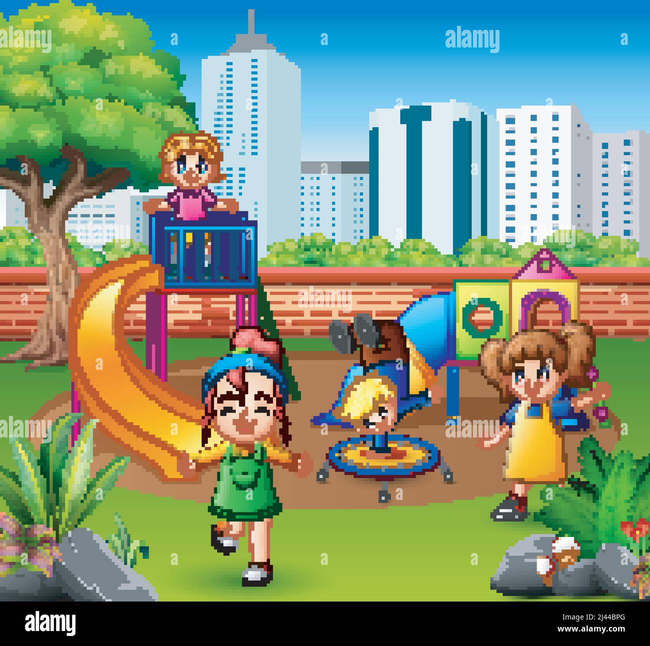 Happy children playing in the playground Stock Vector Image & Art - Alamy