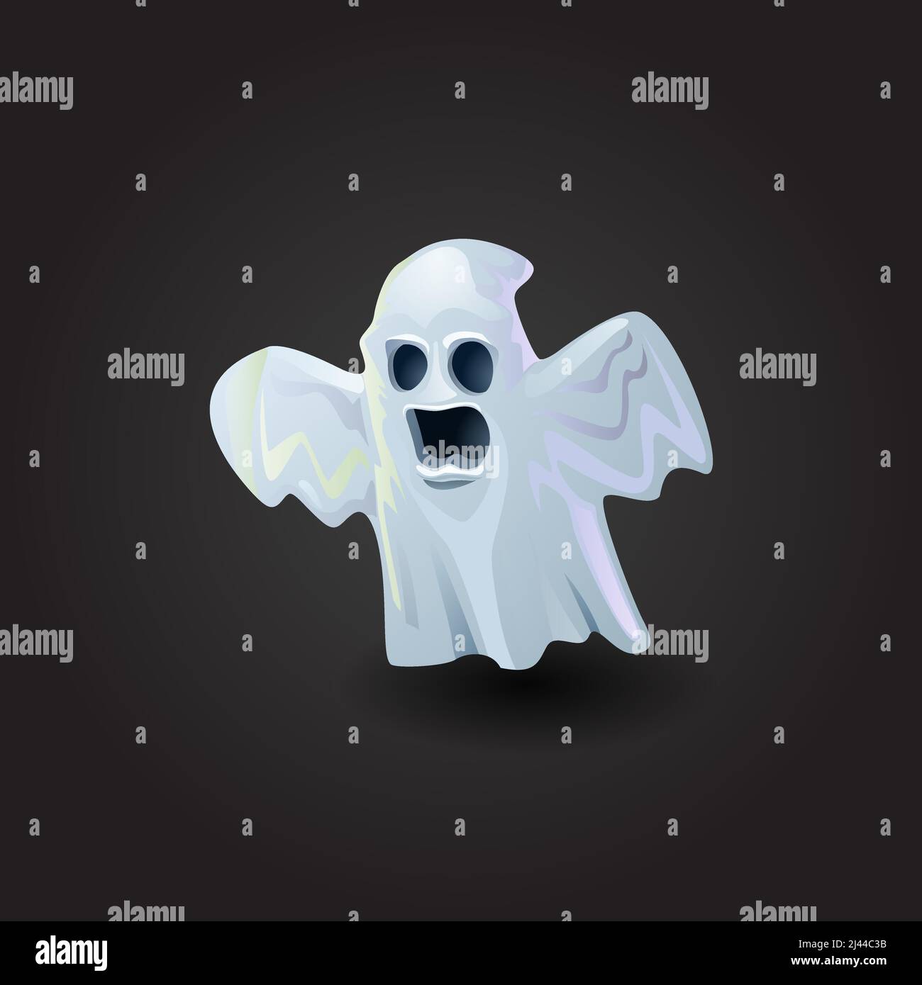 Vector illustration of scary ghost over black background. Threat, horror, fear. Halloween concept. Can be used for topics like holiday, fairytale, par Stock Vector