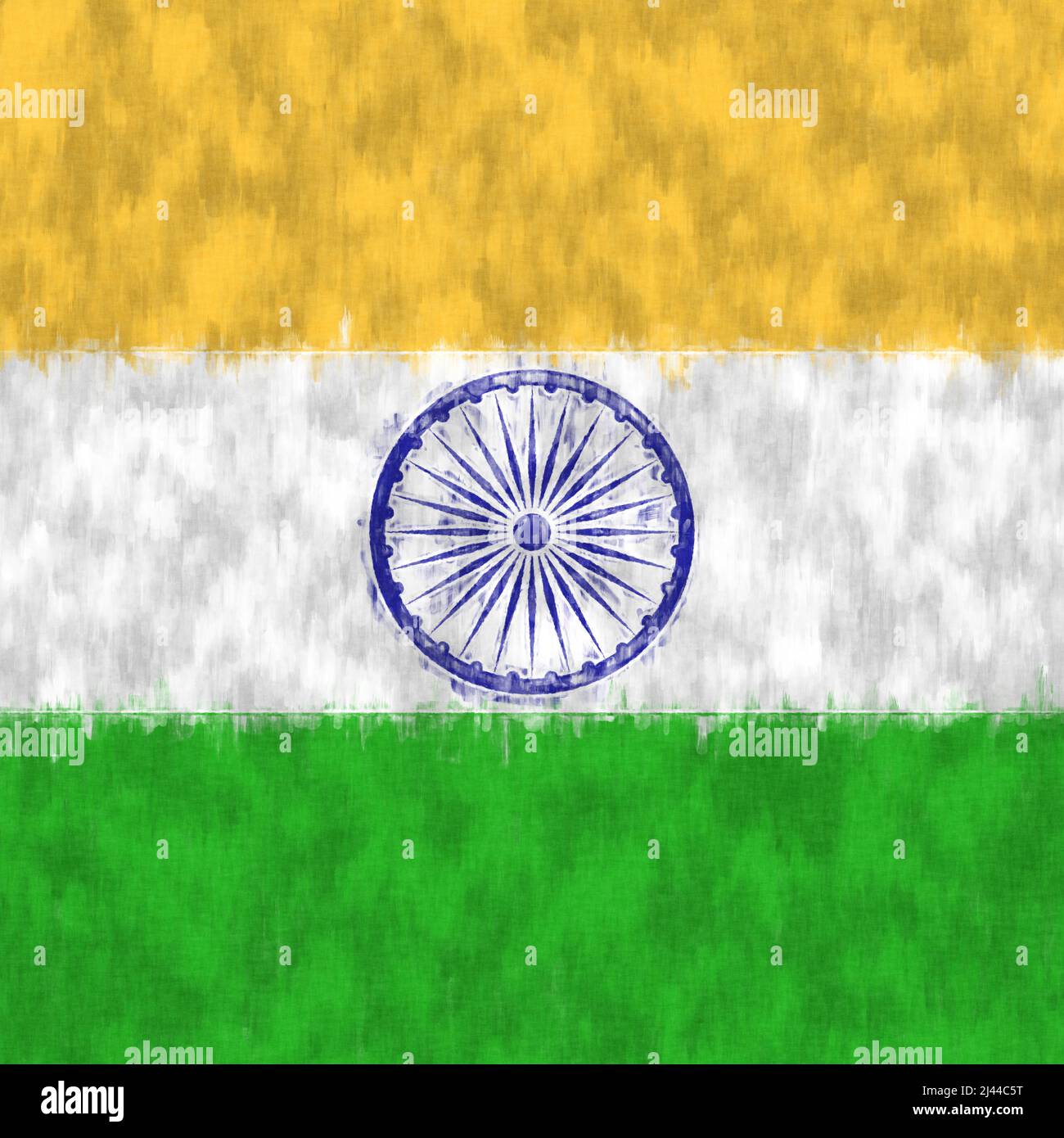 India oil painting. Indian emblem drawing canvas. A painted picture of a country's flag. Stock Photo