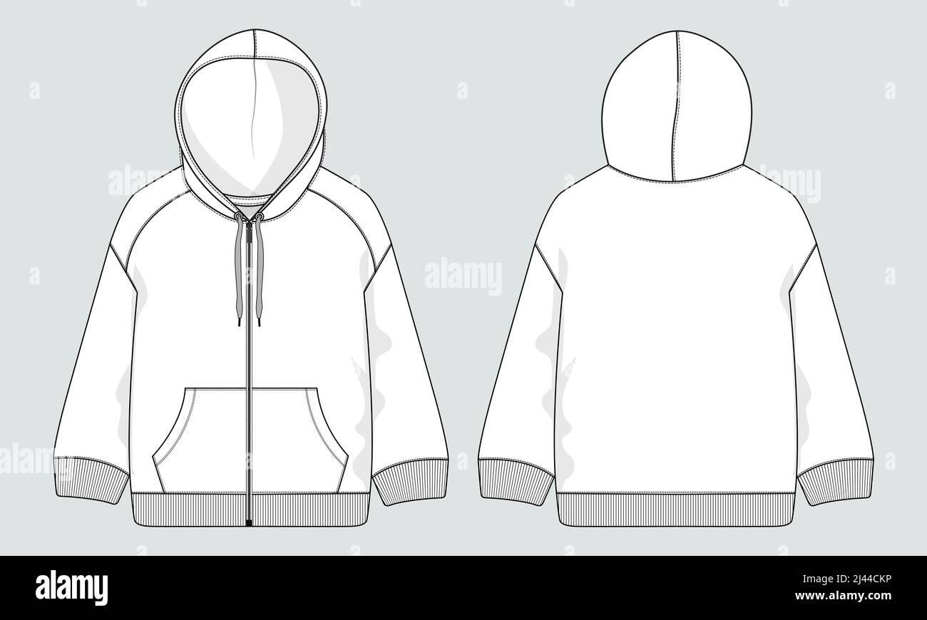 Long sleeve hoodie technical fashion Drawing sketch template front