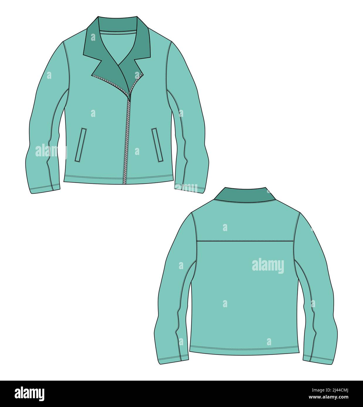 Long sleeve With zipper jacket technical fashion flat sketch vector