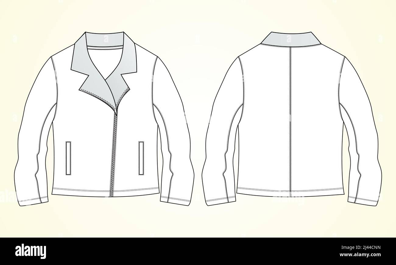 Long sleeve With zipper jacket technical fashion flat sketch vector