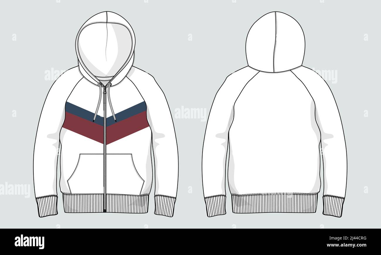 Long sleeve hoodie technical fashion Drawing sketch template front