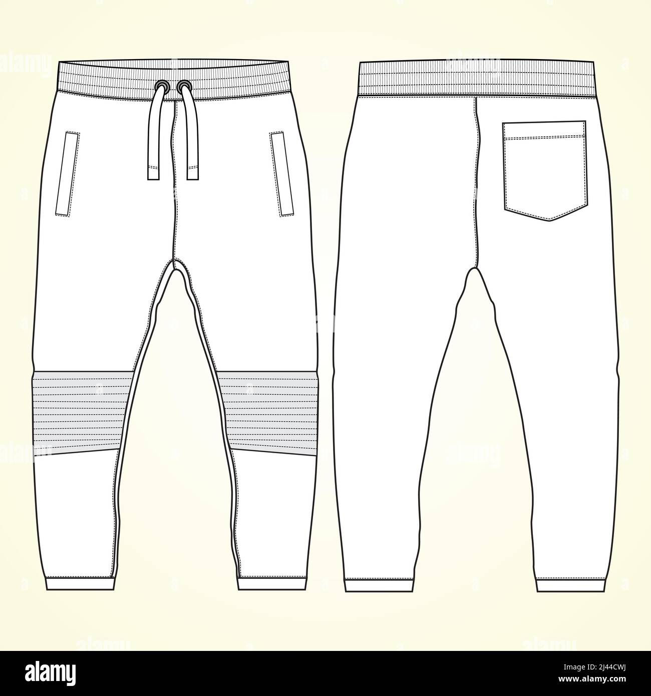 Fleece fabric Jogger Sweatpants overall technical fashion flat sketch vector illustration template front, back and side views isolated on white backgr Stock Vector