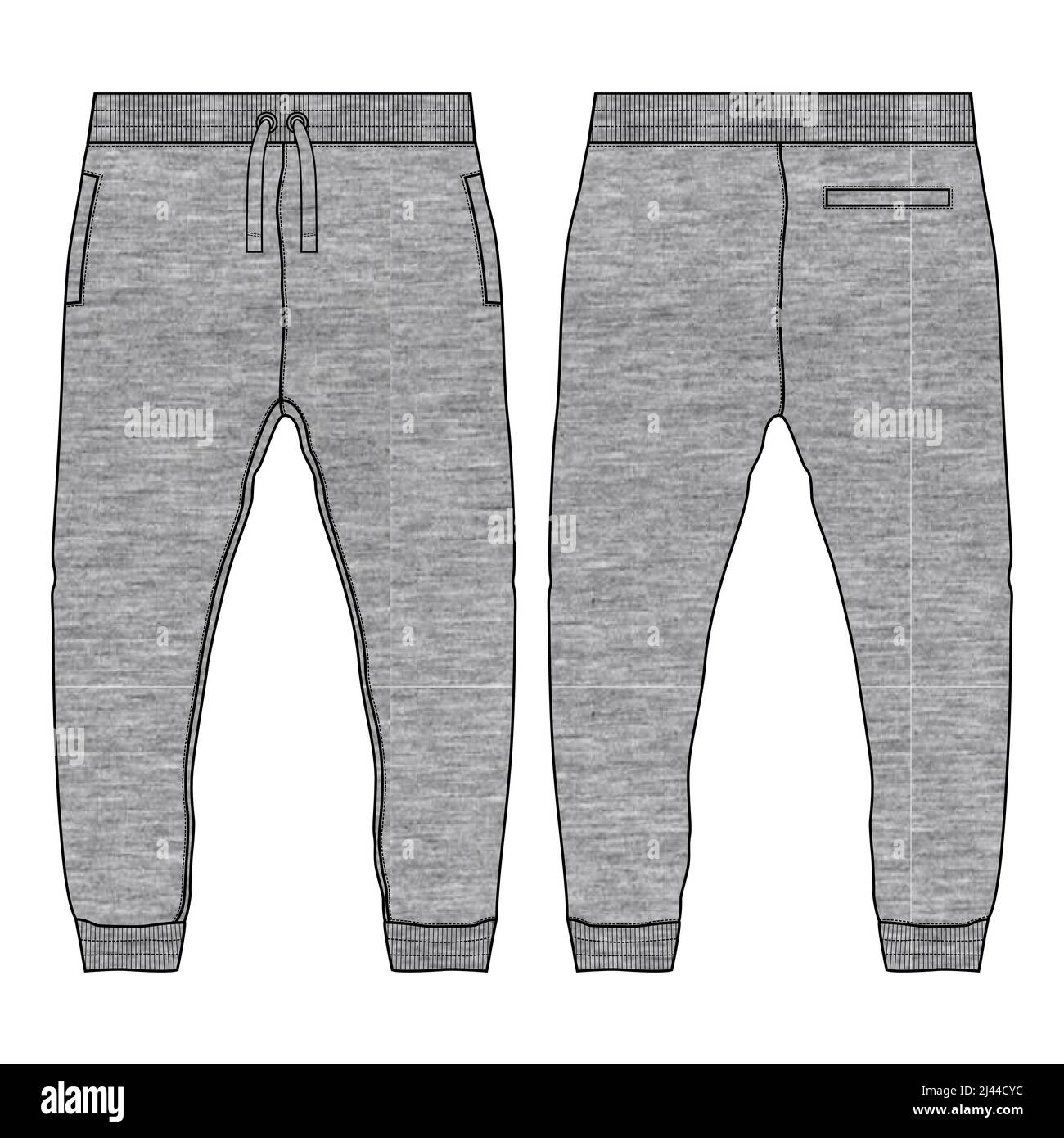 Basic Sweat pant technical fashion flat sketch template front and back ...