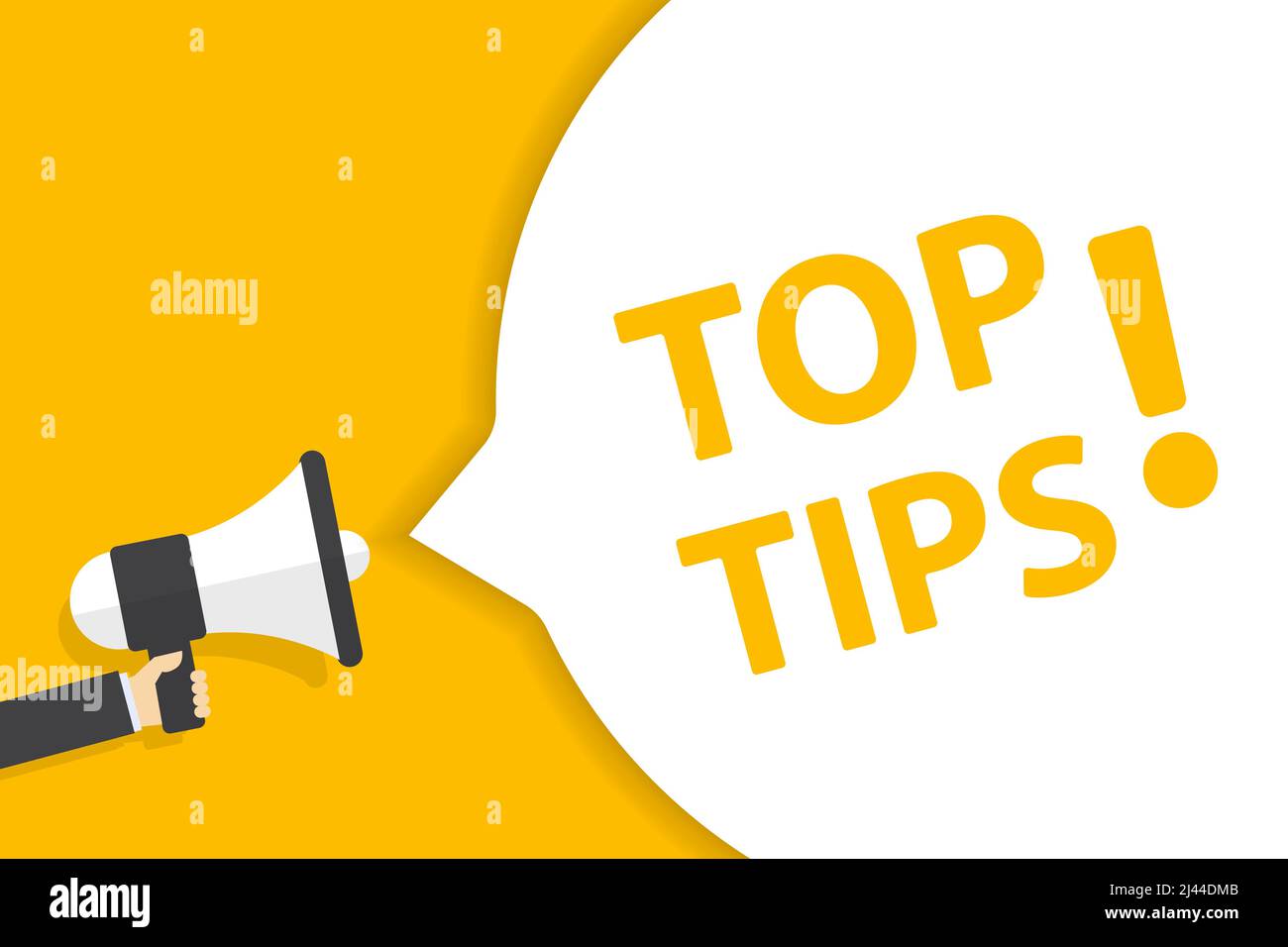 hand holding megaphone with top tips speech bubble banner vector with ...