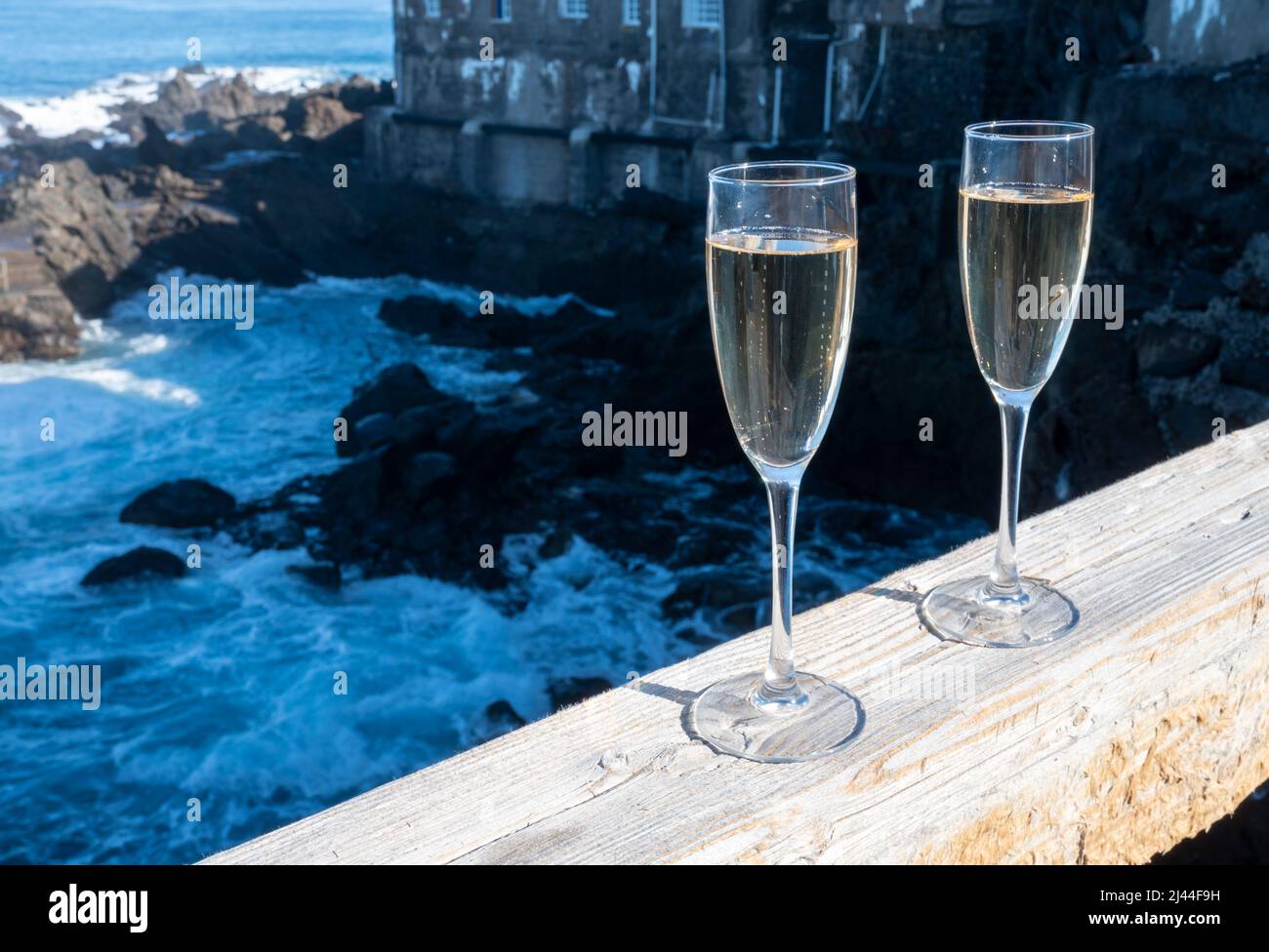 New year celebration with two glasses of champagne or Spanish cava