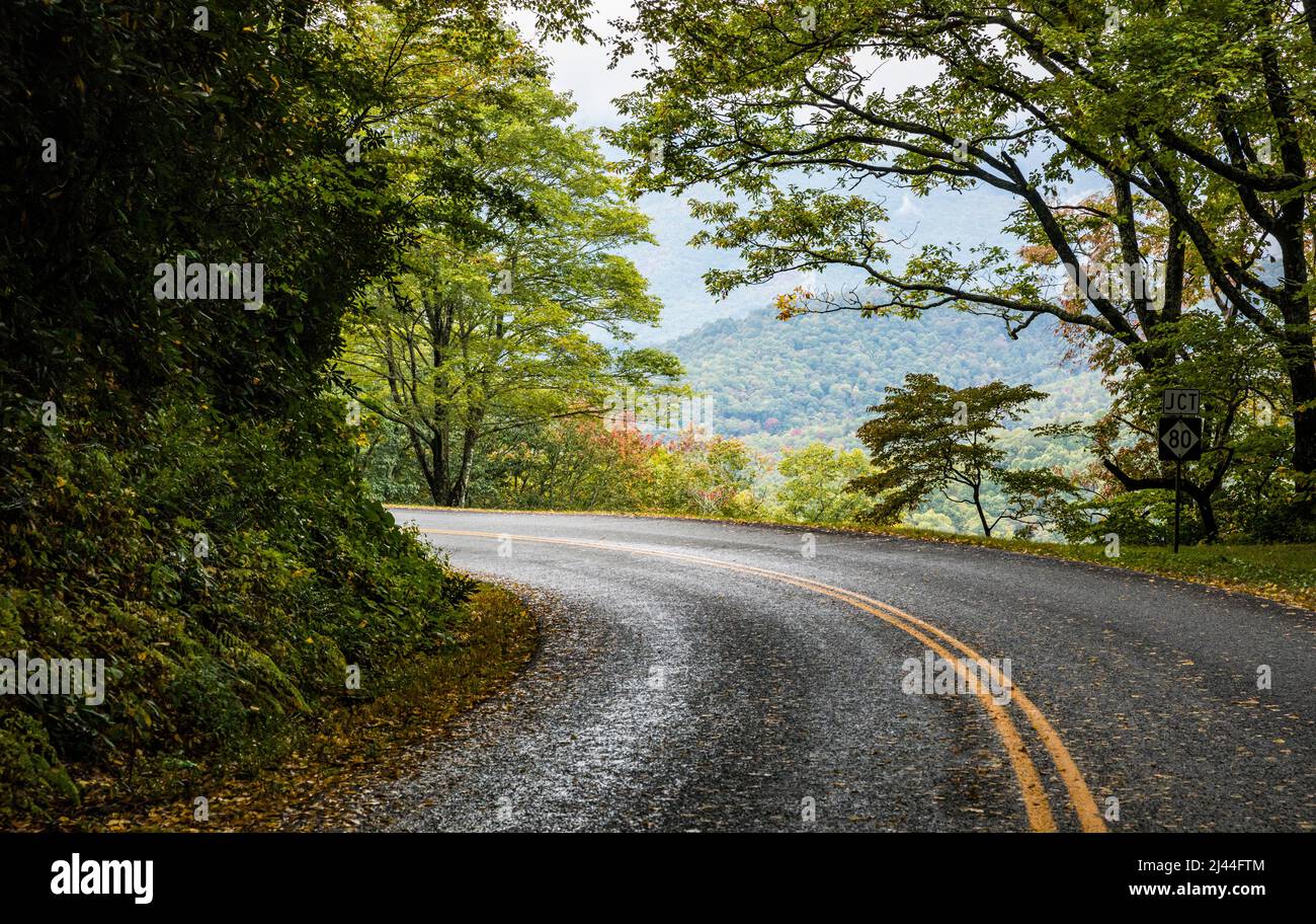The Blue Ridge Parkway on a rainy day. North Carolina Stock Photo - Alamy