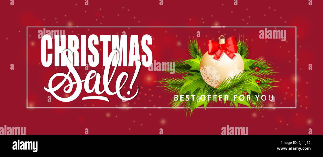 Christmas Sale Best Offer for You lettering with bauble on mistletoe