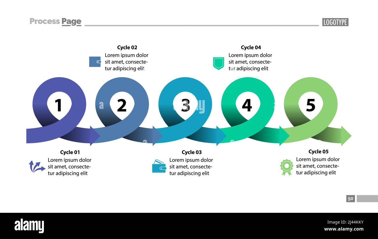 Five points process chart slide template. Business data. Scheme ...