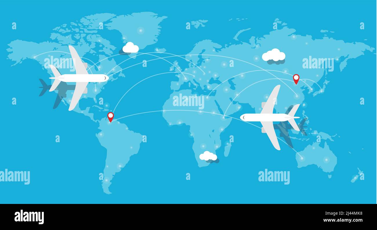 Plane, world map and airline, vector illustration Stock Vector Image