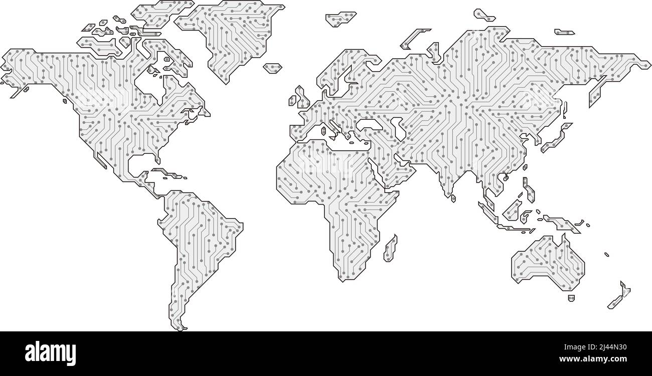 World wide internet network with circuit board. Social communications background. Earth map. Vector illustration Stock Vector