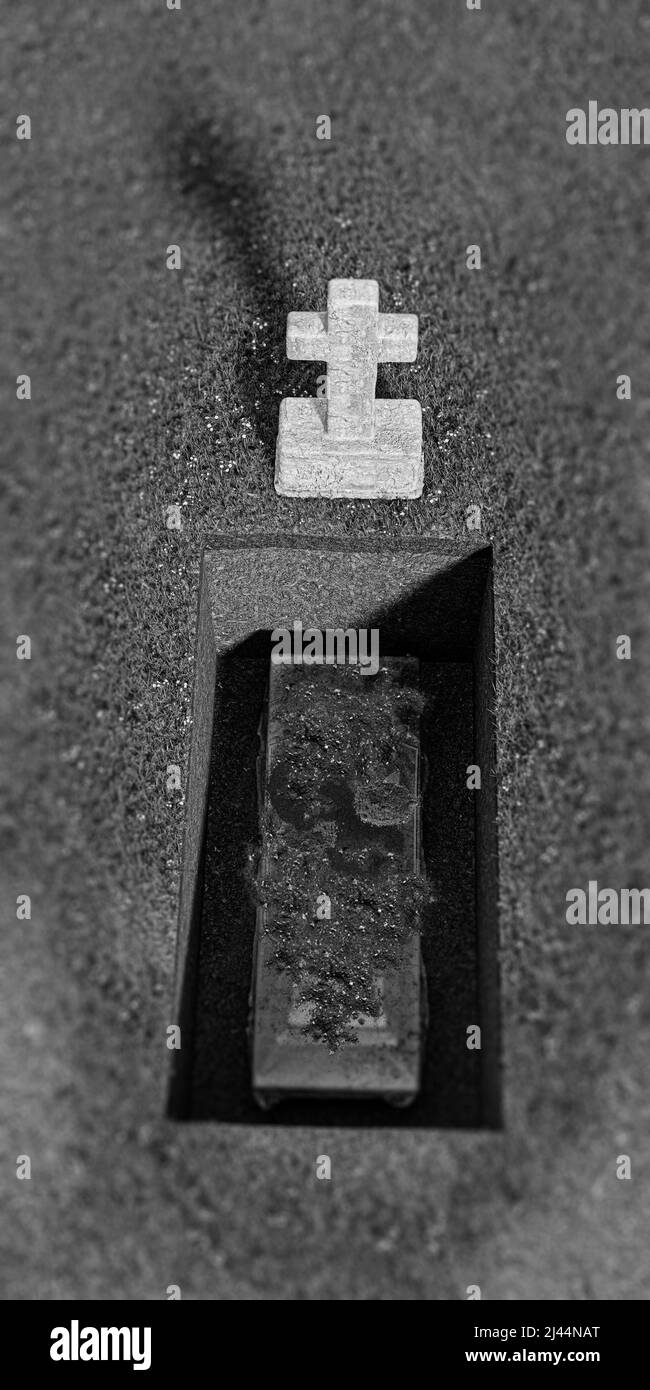 soldier coffin burried in the cemetery 3d illustration Stock Photo