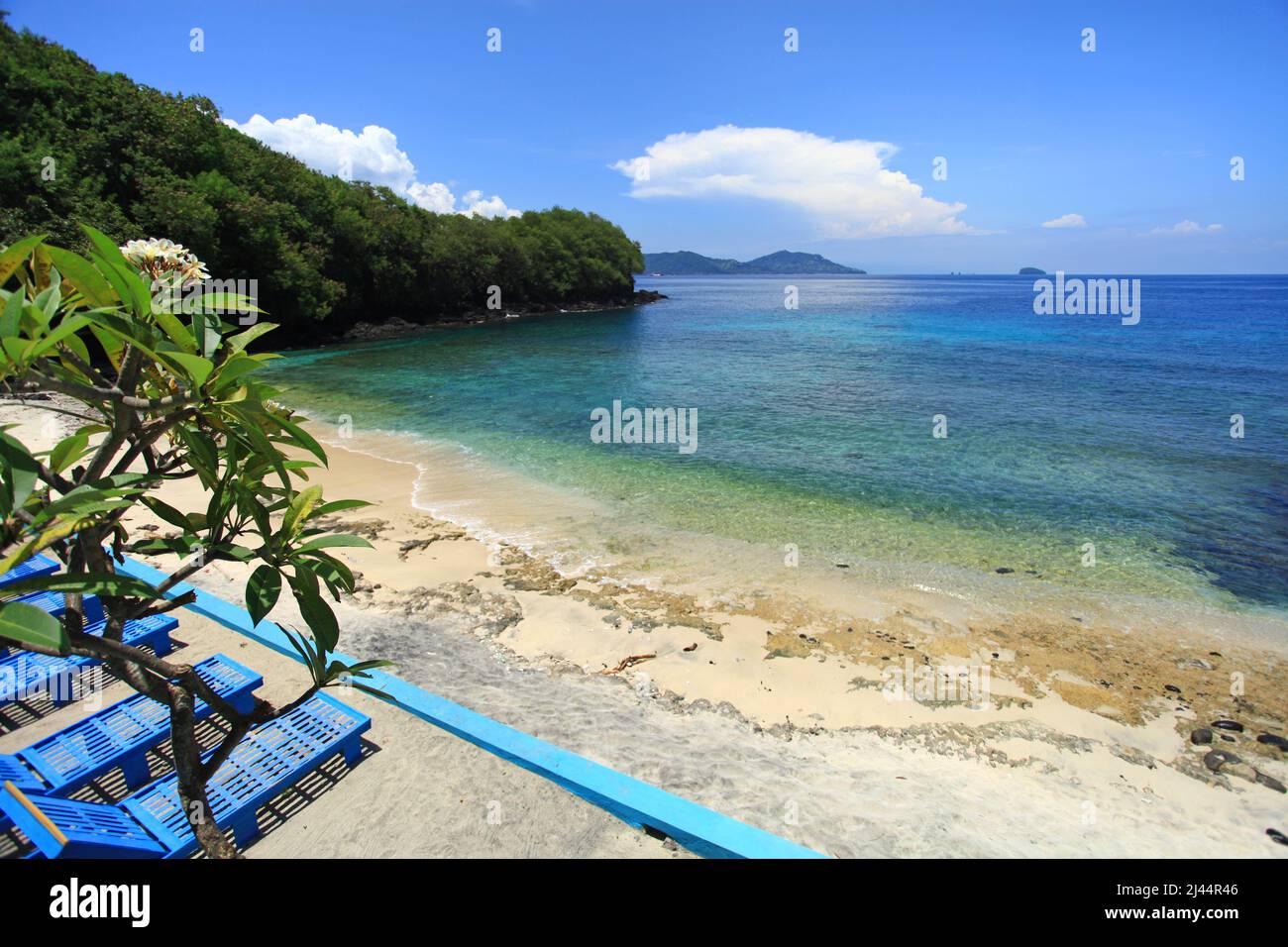 Blue Lagoon Beach in Padangbai, East coast of Bali, Indonesia known for  it's snorkeling and scuba diving Stock Photo - Alamy
