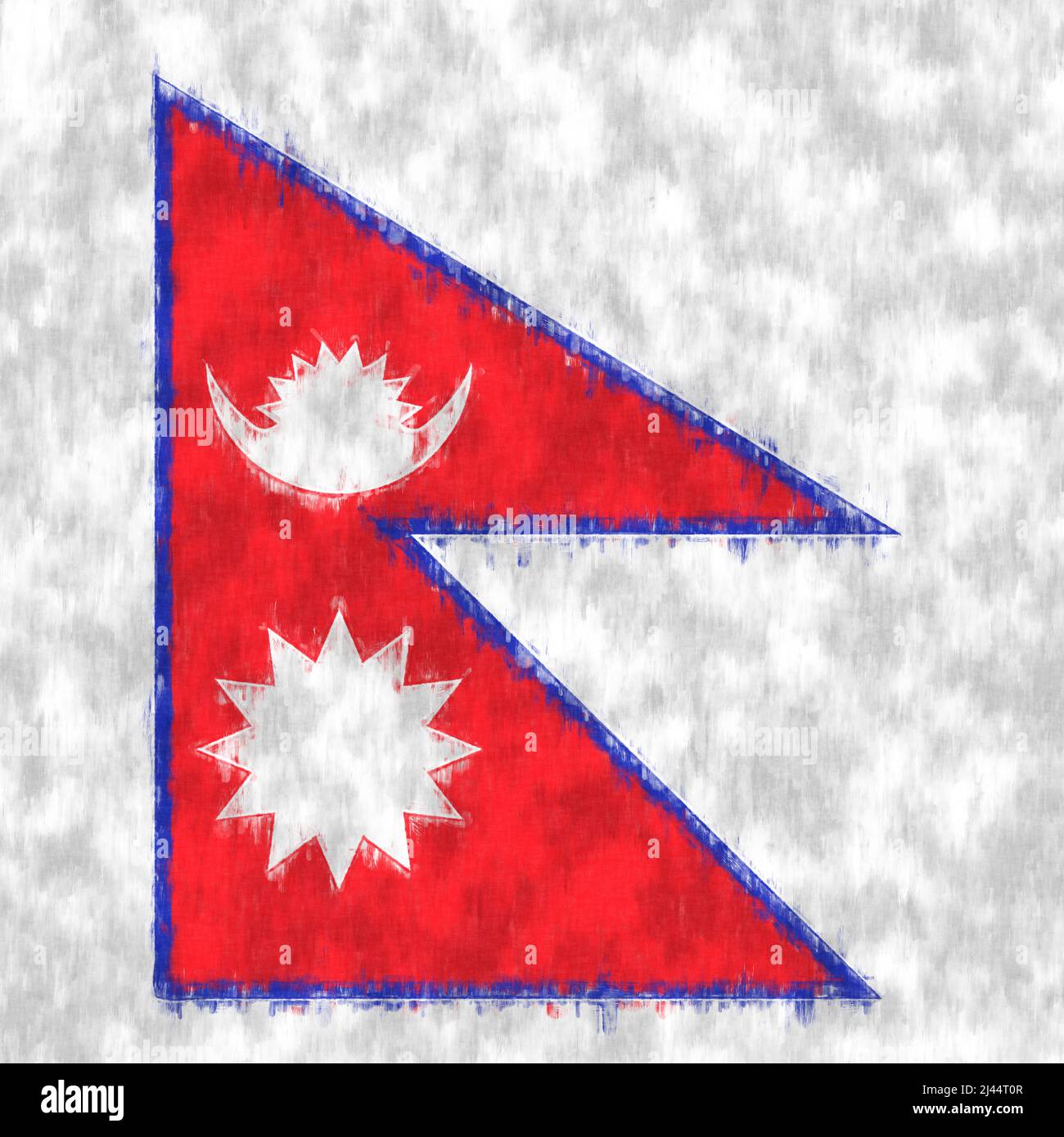 Nepal oil painting. Nepali emblem drawing canvas. A painted picture of