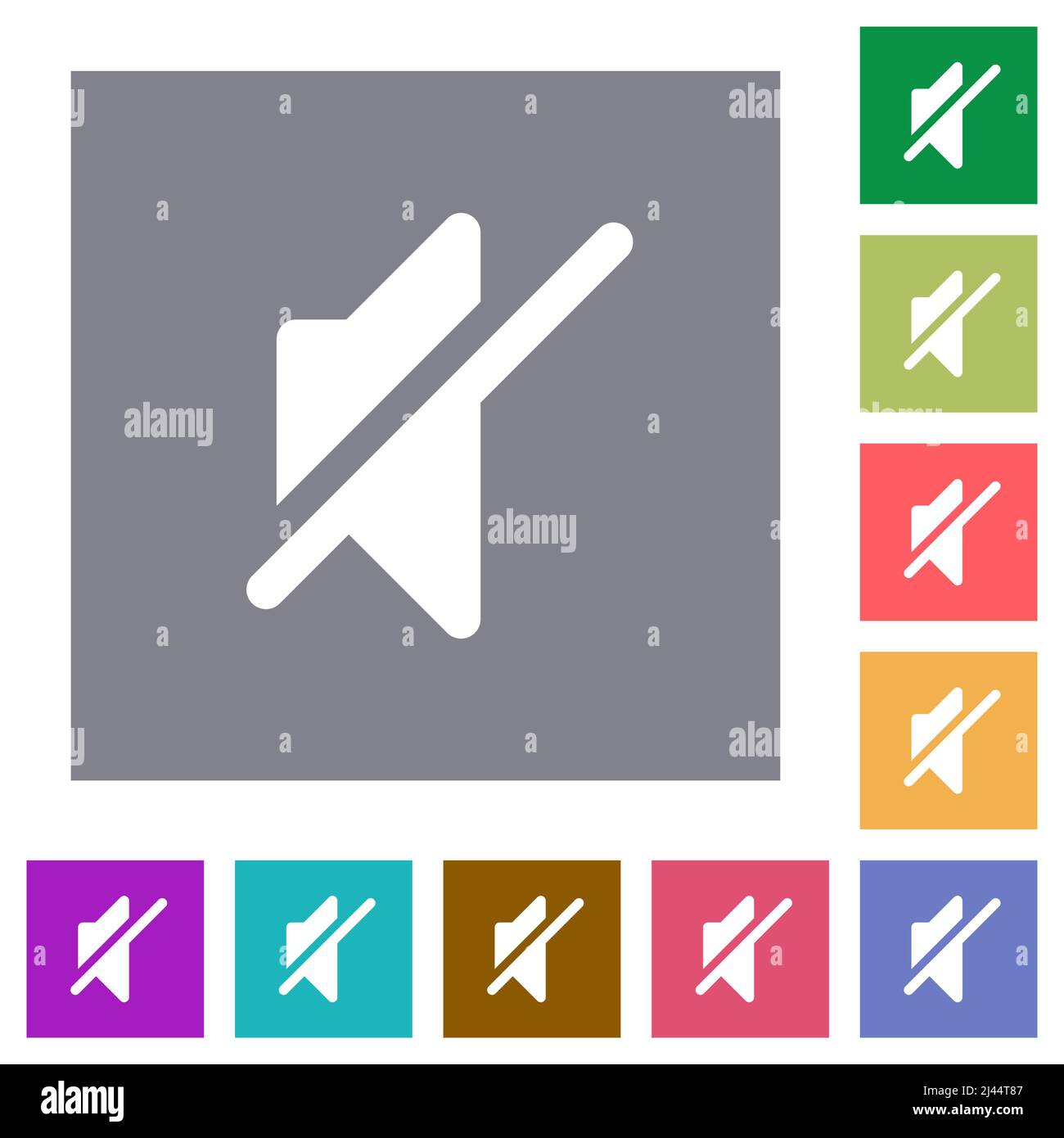 Mute solid flat icons on simple color square backgrounds Stock Vector