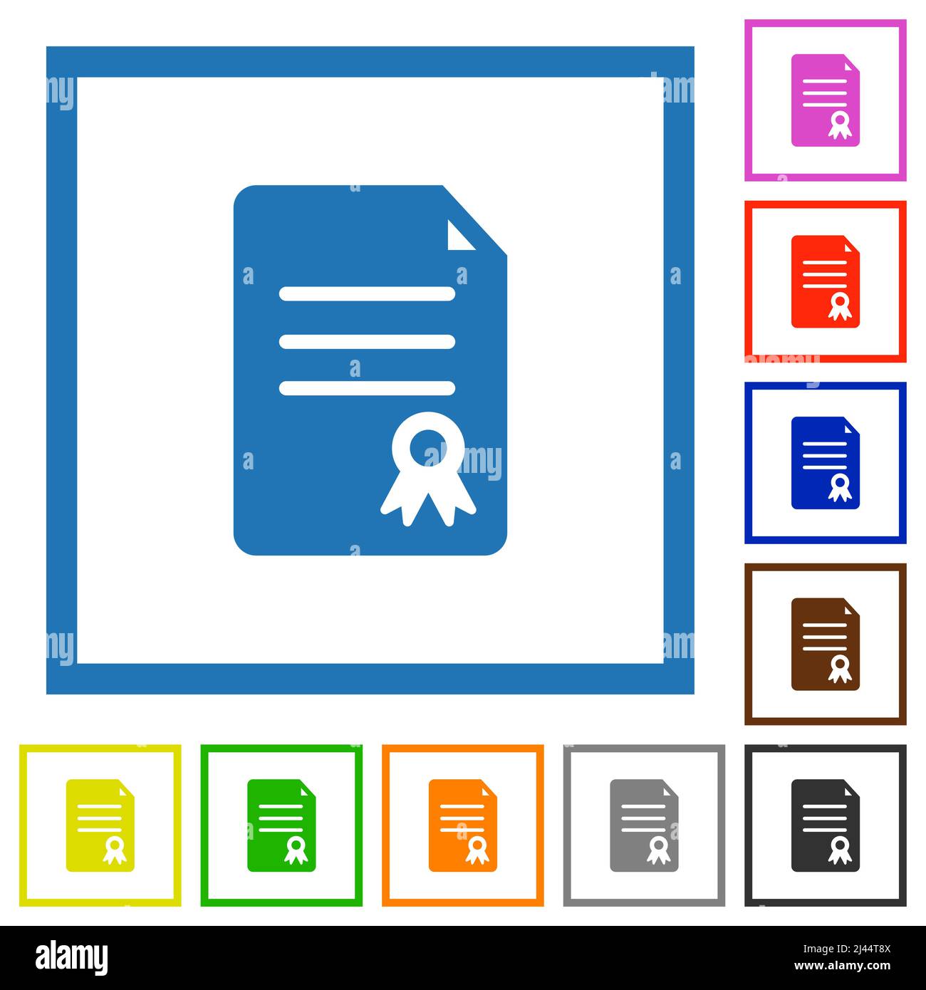 Certificate document solid flat color icons in square frames on white ...