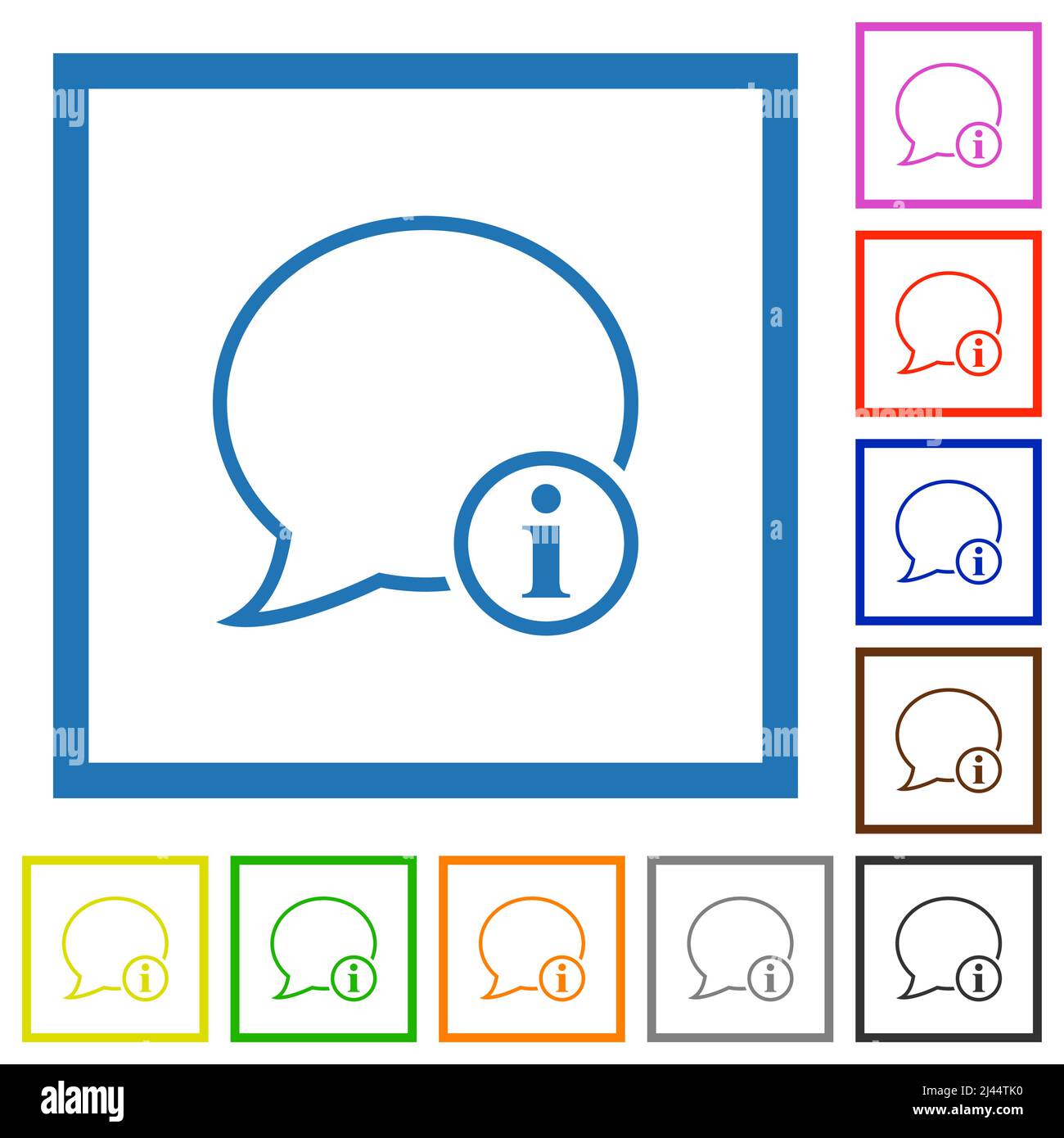 Message info outline flat color icons in square frames on white ...
