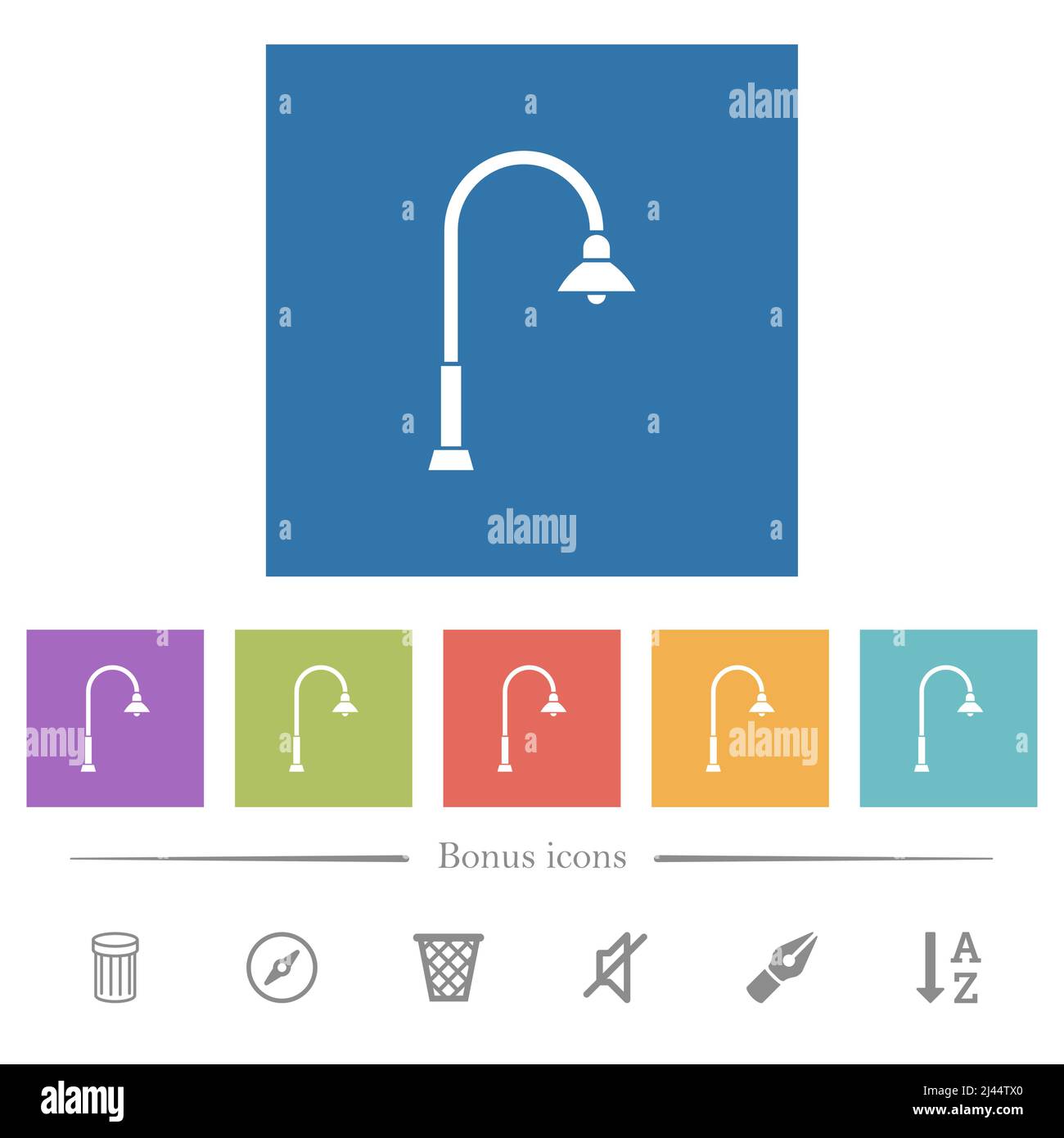 Street lamp flat white icons in square backgrounds. 6 bonus icons ...