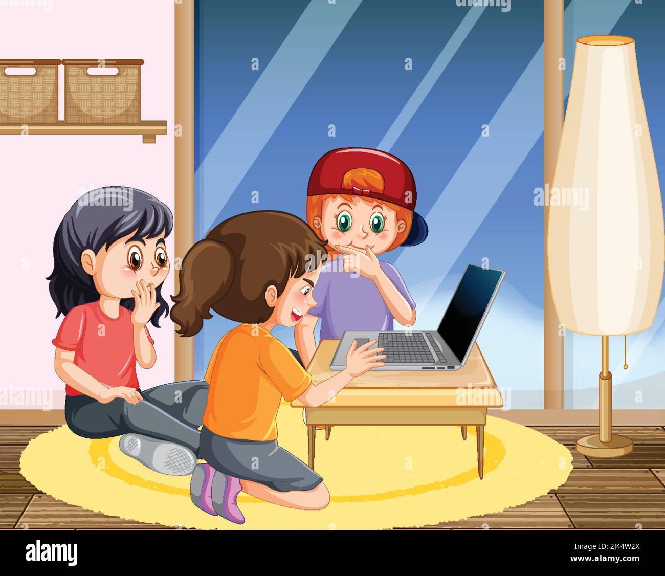 Children using laptop at home illustration Stock Vector Image & Art - Alamy