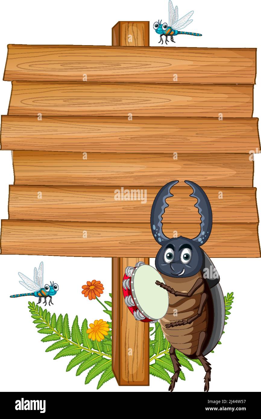 Blank wooden signboard with beetle cartoon illustration Stock Vector ...
