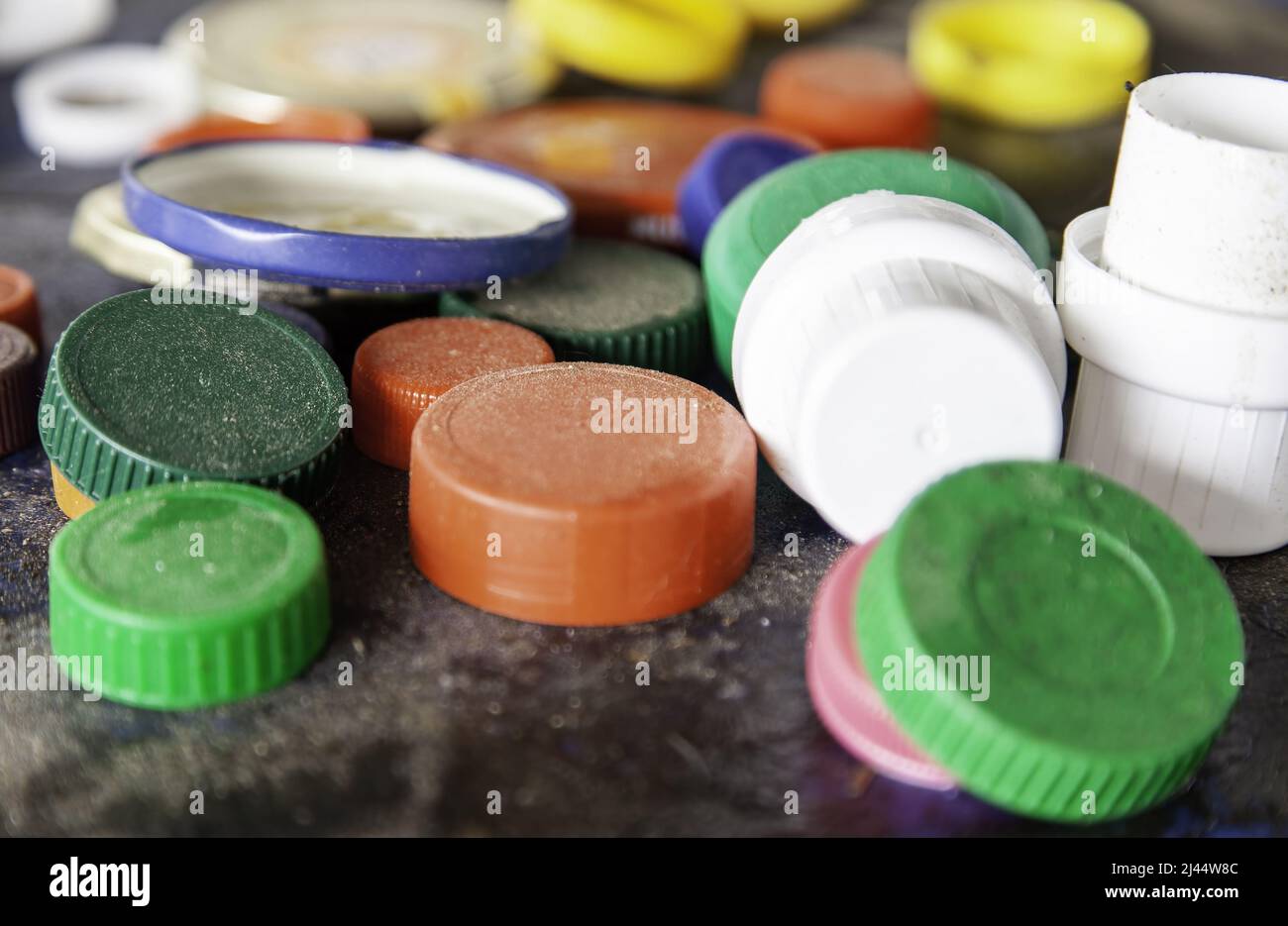 Detail of plastic recycling in a clean point in the city Stock Photo