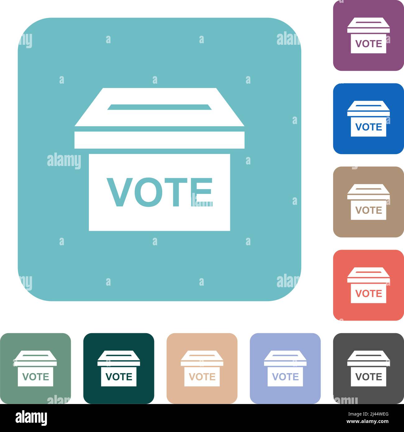 Ballot box solid white flat icons on color rounded square backgrounds Stock Vector