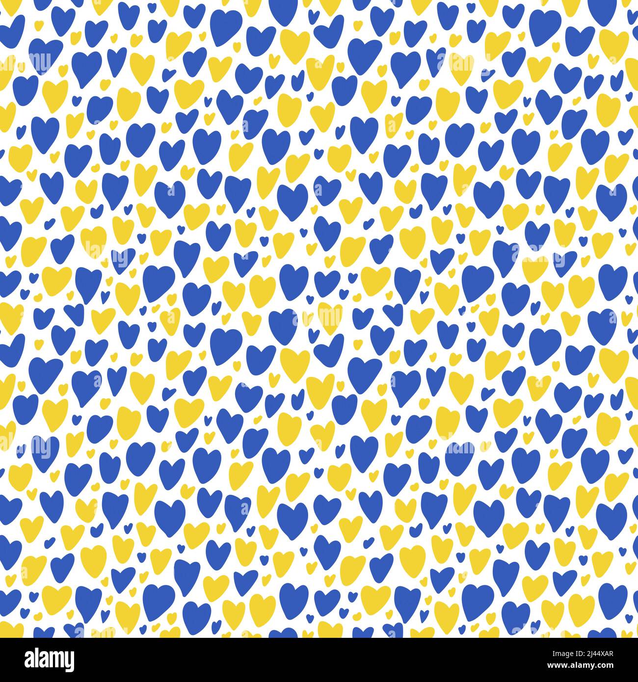 Seamless pattern witn yellow and blue hearts. Stop War in Ukraine concept vector illustration. Heart, love for Ukraine, Ukrainian flag and map illustration. Save Ukraine from Russia. Stock Vector