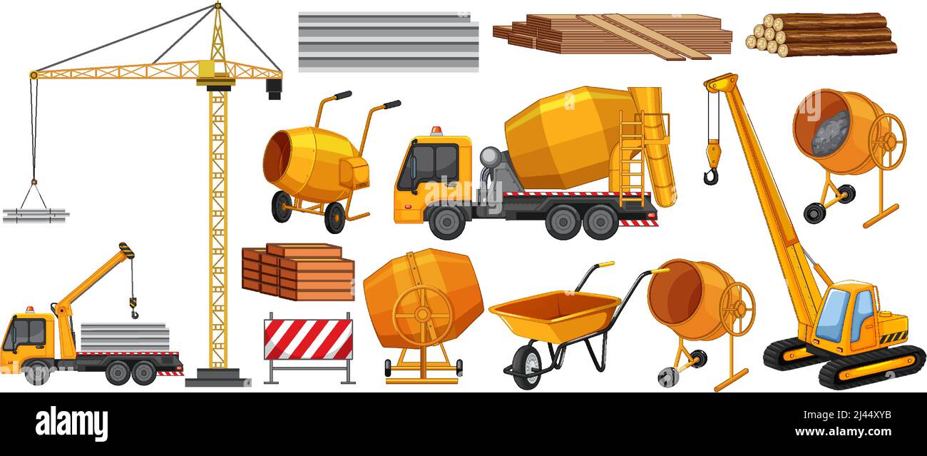 Set of construction site objects illustration Stock Vector