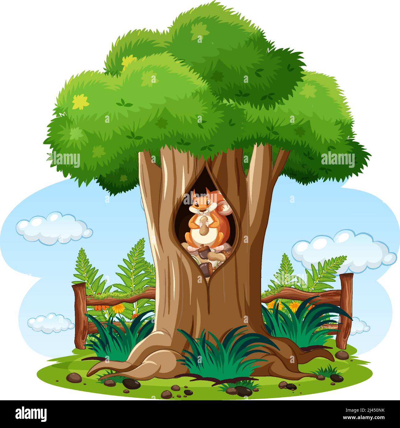 Nature scene with squirrel in the tree illustration Stock Vector Image